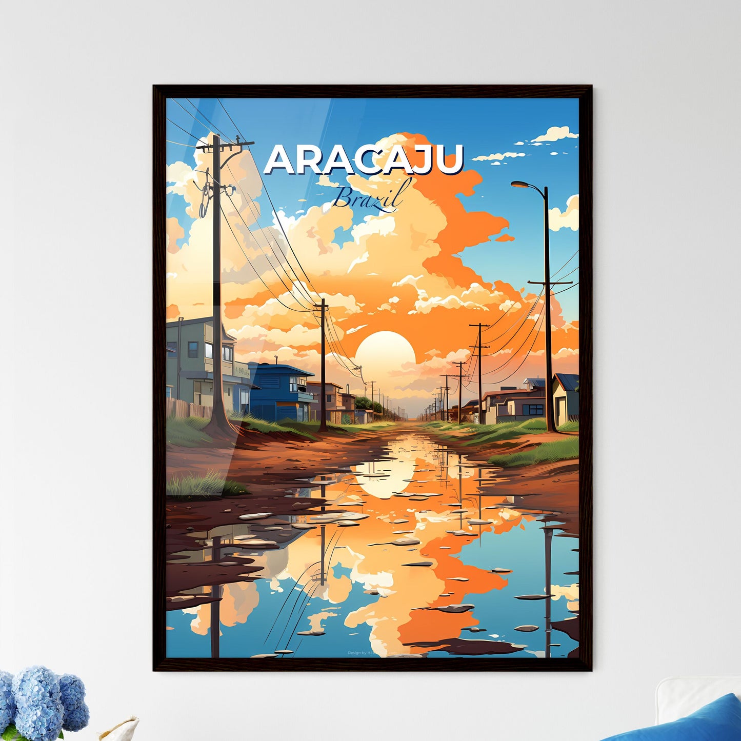 Aracaju Brazil Skyline Reflection Painting Water Puddle Houses Utility Lines Default Title