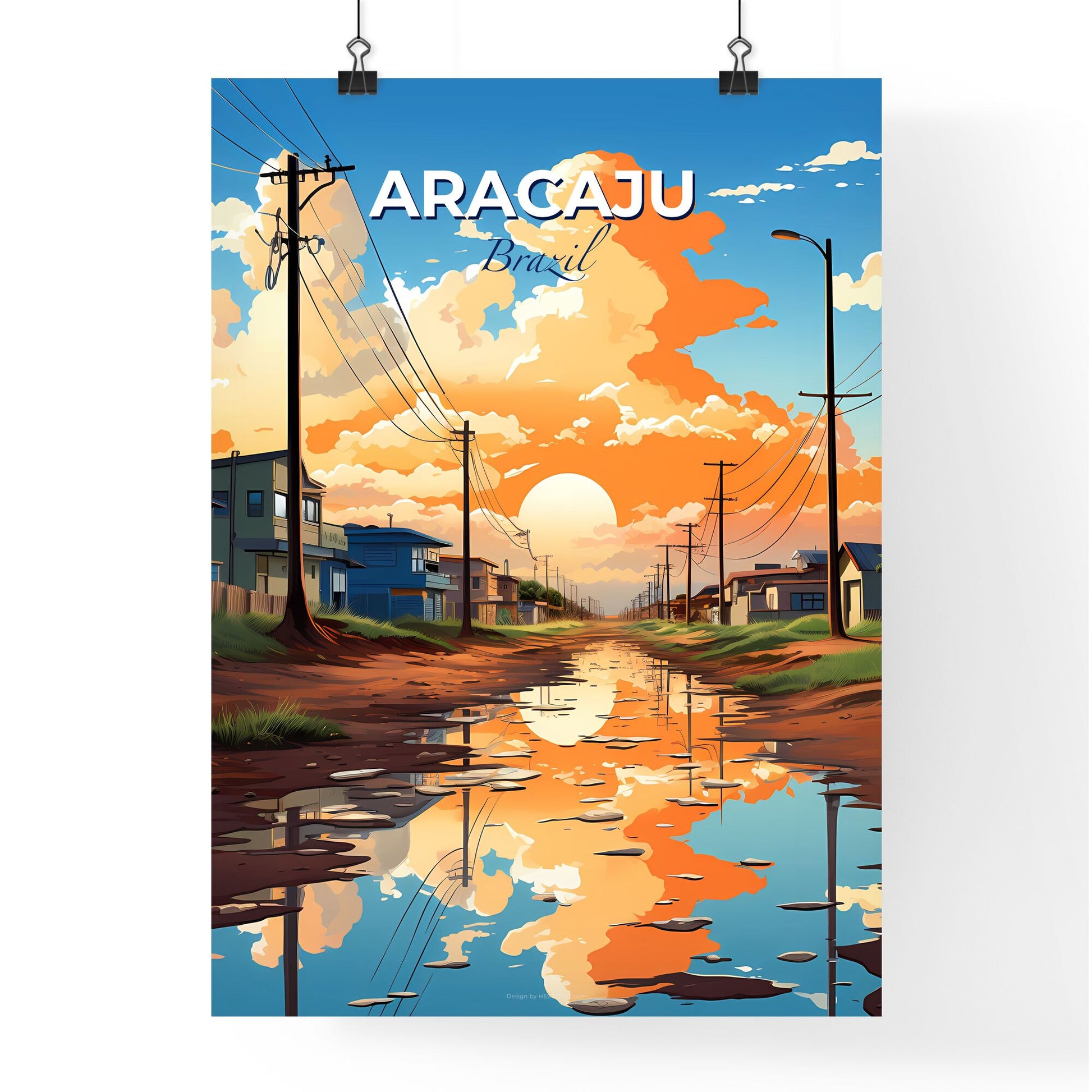 Aracaju Brazil Skyline Reflection Painting Water Puddle Houses Utility Lines Default Title