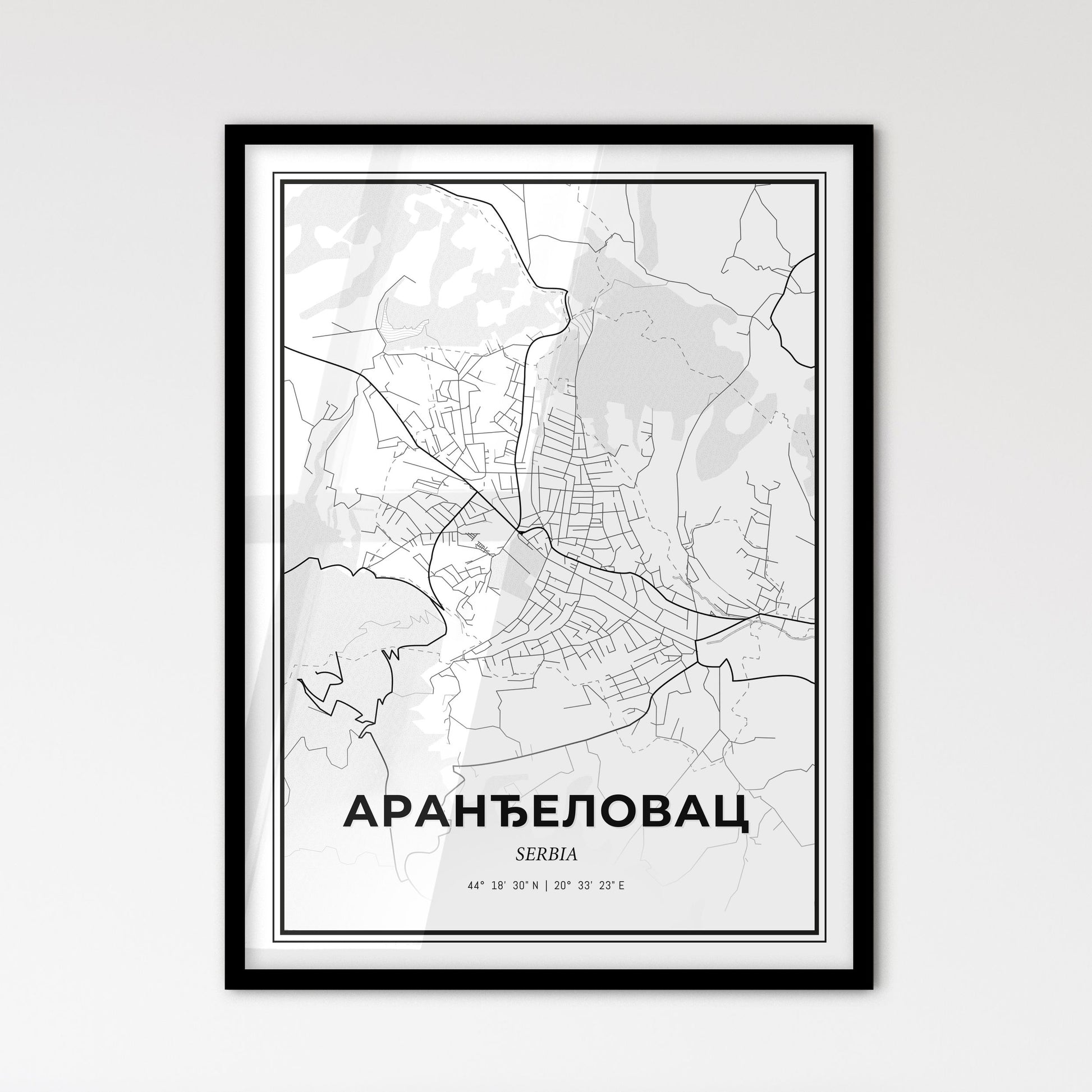 Aranđelovac Serbia - Scandinavian Style City Map for Modern Home Decor