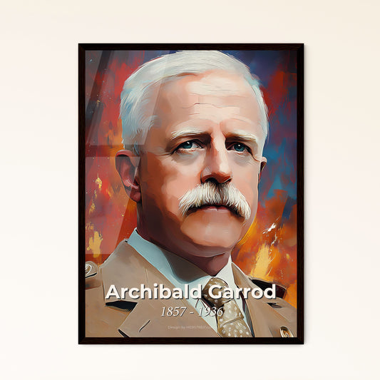 Portrait of Archibald Garrod, 1857 - 1936. Impressionistic painting of a man with a mustache.