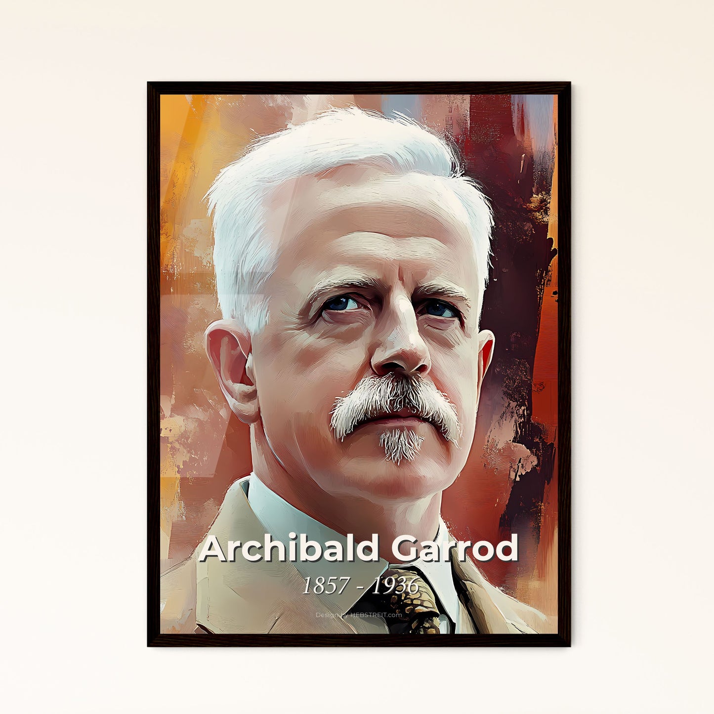 Portrait of Archibald Garrod, 1857 - 1936. Impressionistic painting of a man with a mustache and a mustache.