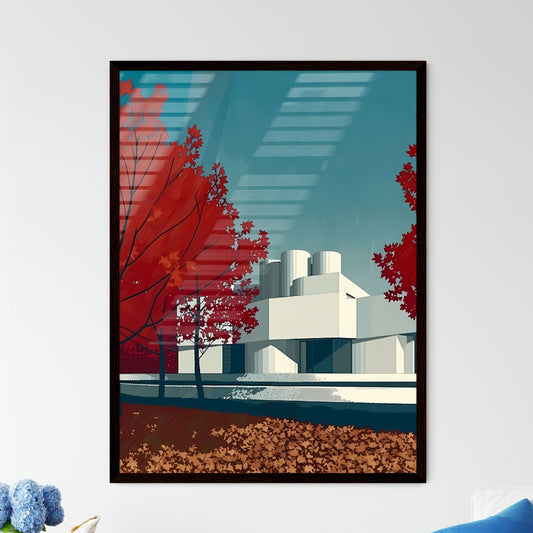 Abstract Architecture Poster Design Bauhaus Minimalist Building Painting Red Leaves Framed Art