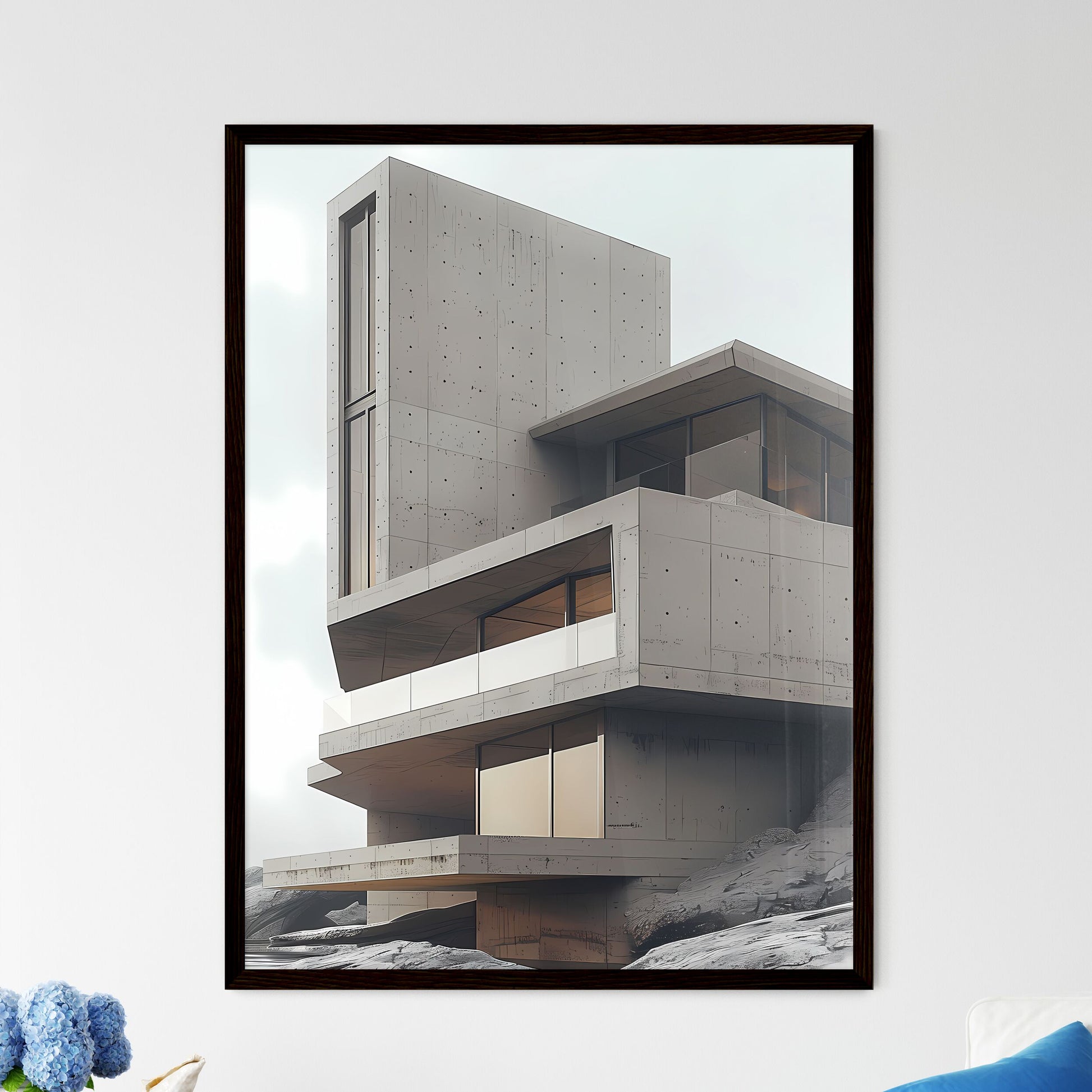 Minimalist Building Art - Vibrant Painting on a Scenic Hilltop Framed Art