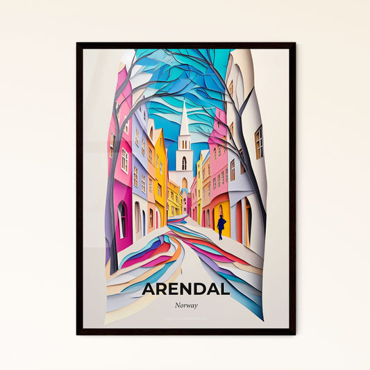 Vivid Arendal, Norway - a painting of a person walking down a street