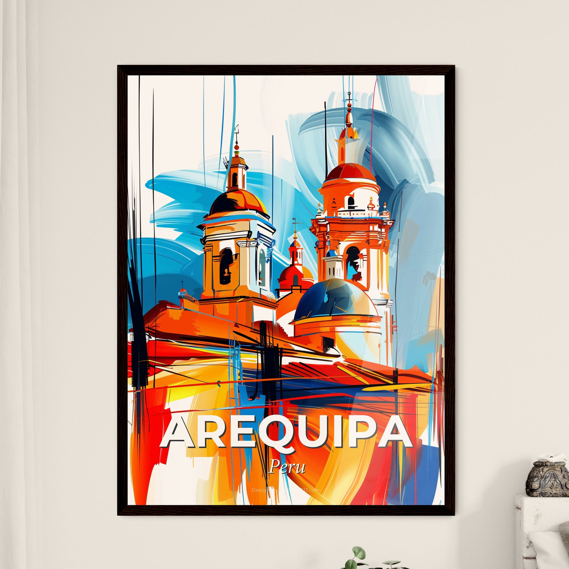 Vibrant Arequipa, Peru - A Painting Of A Building With Domes