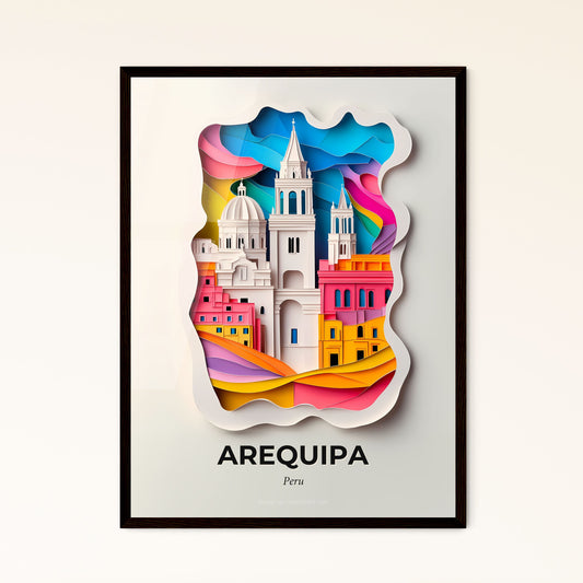 Vivid Arequipa, Peru - a paper cut of a city with a rainbow