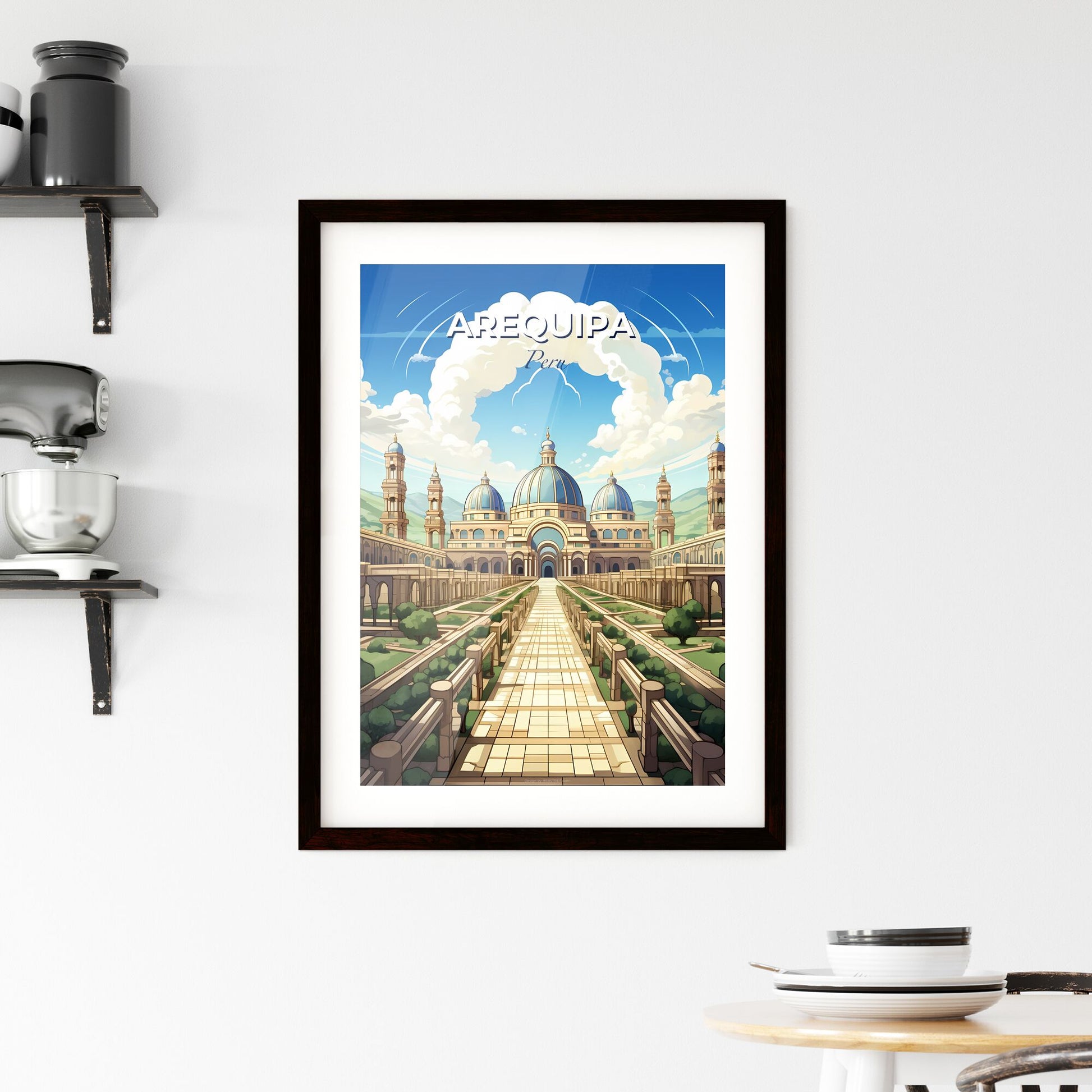 Arequipa Peru City Skyline Colorful Artistic Painting with Walkway and Trees Default Title