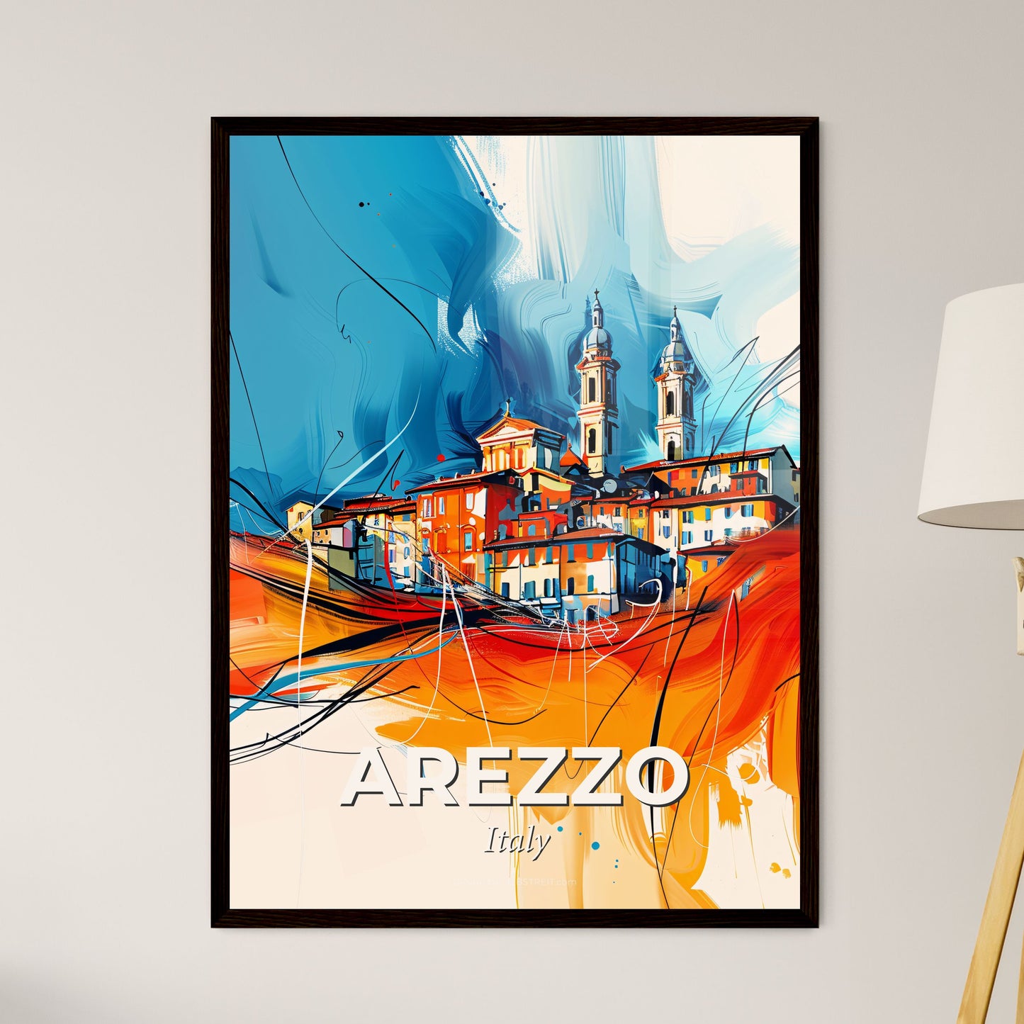 Vibrant Arezzo, Italy - A Painting Of A Town