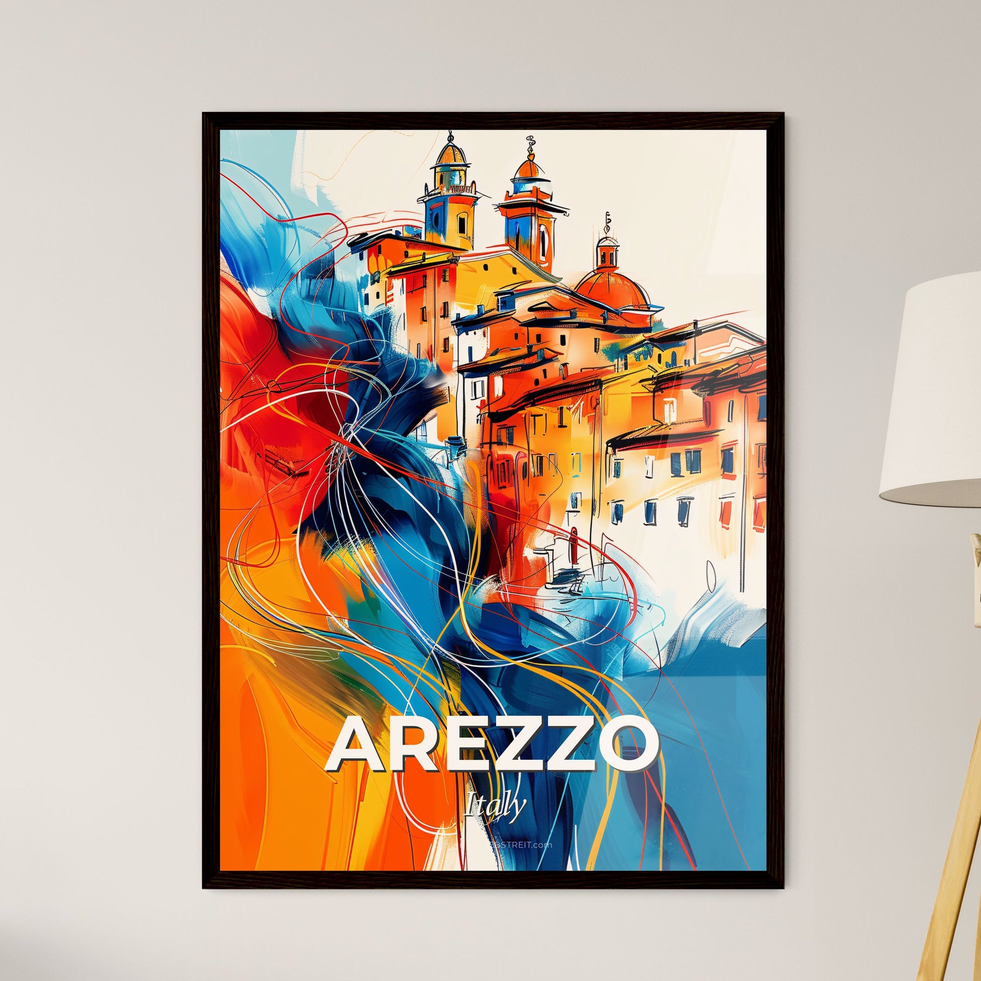 Vibrant Arezzo, Italy - A Colorful Painting Of Buildings