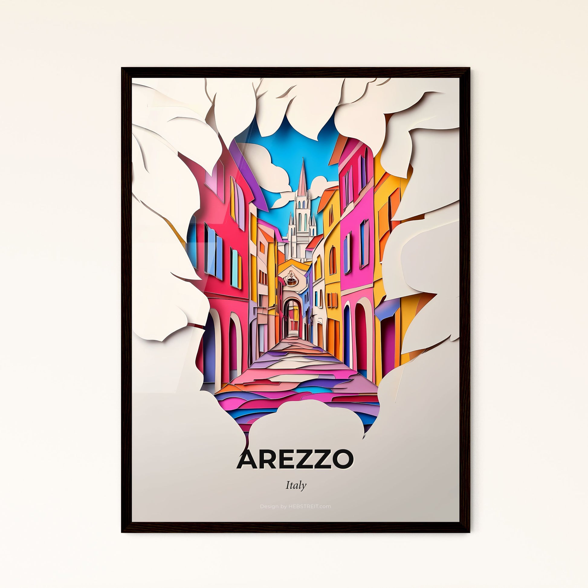 Vivid Arezzo, Italy - a paper cut of a street with a church in the background