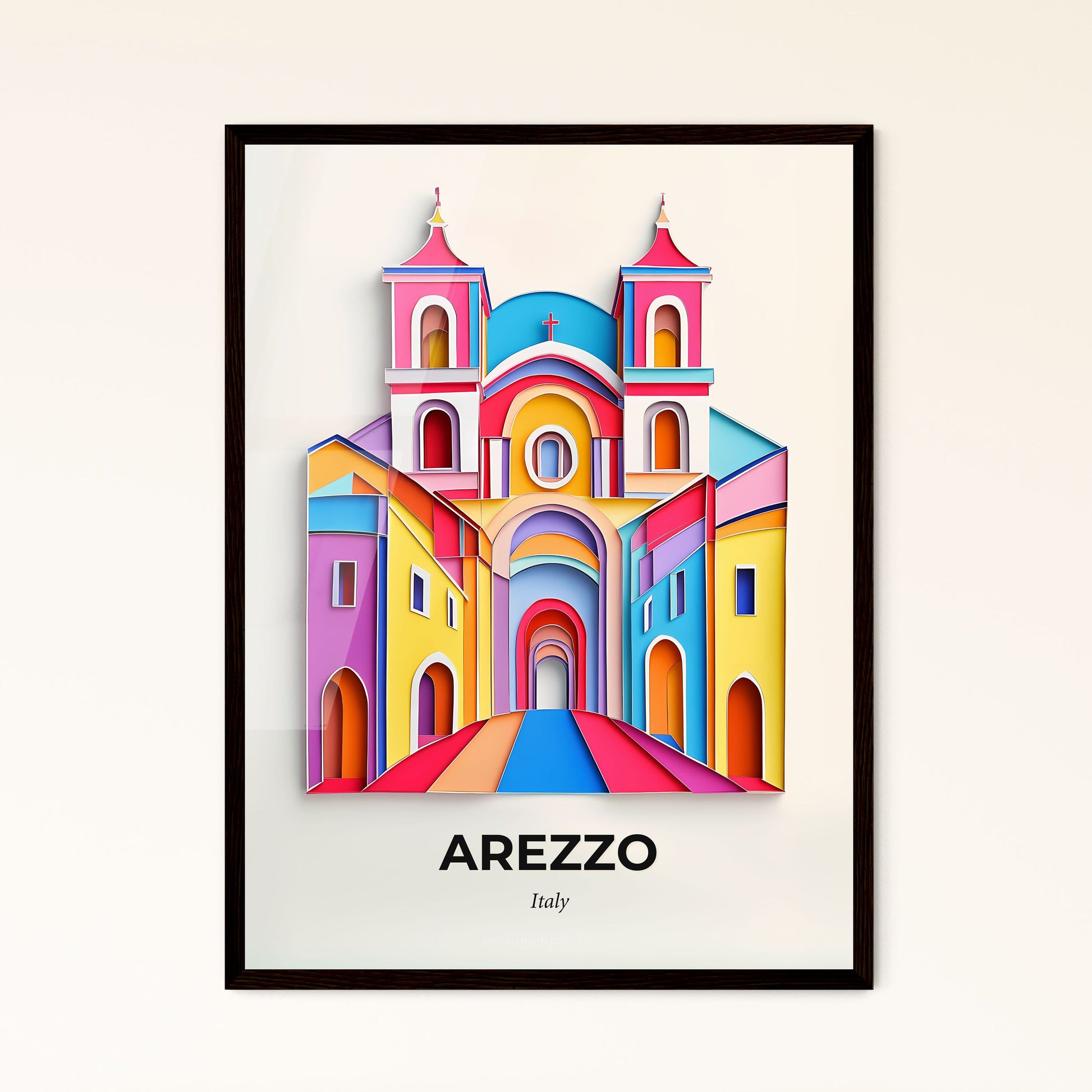 Vivid Arezzo, Italy - a colorful church with a cross on the top