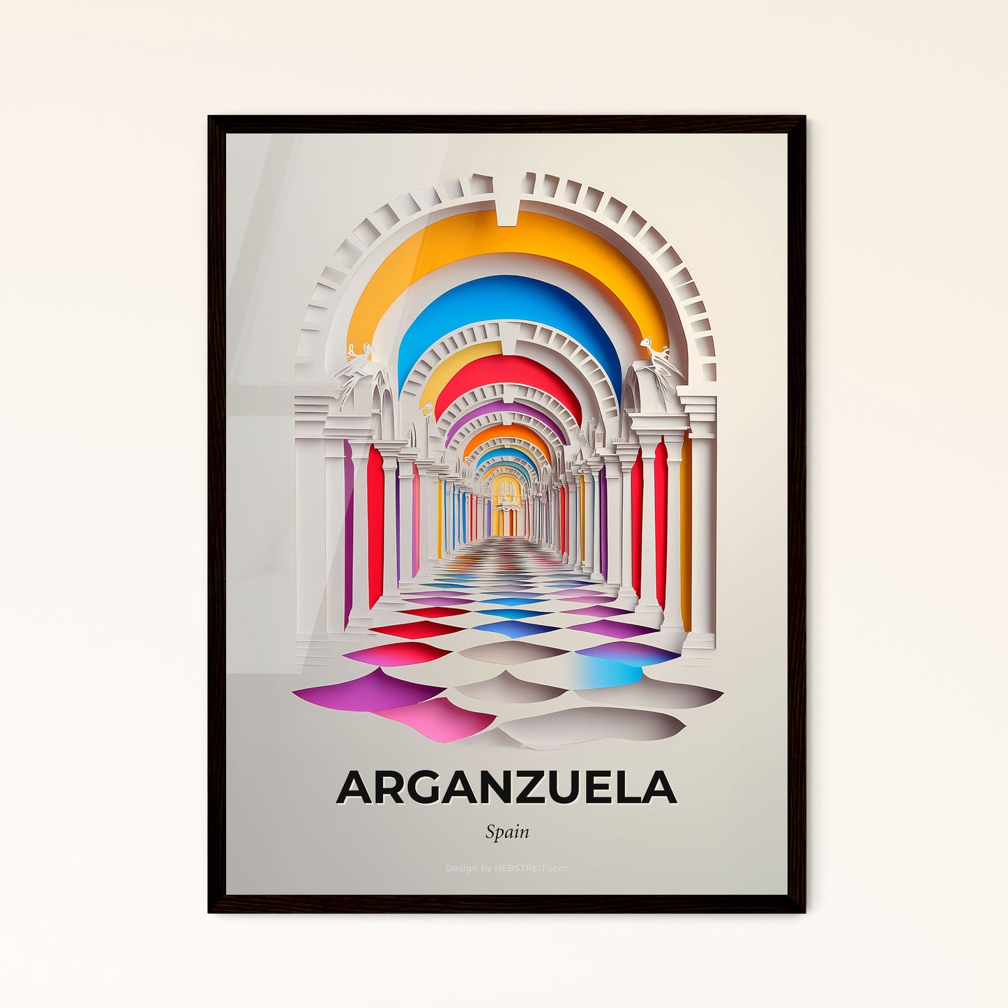 Vivid Arganzuela, Spain - a colorful archway with a checkered floor