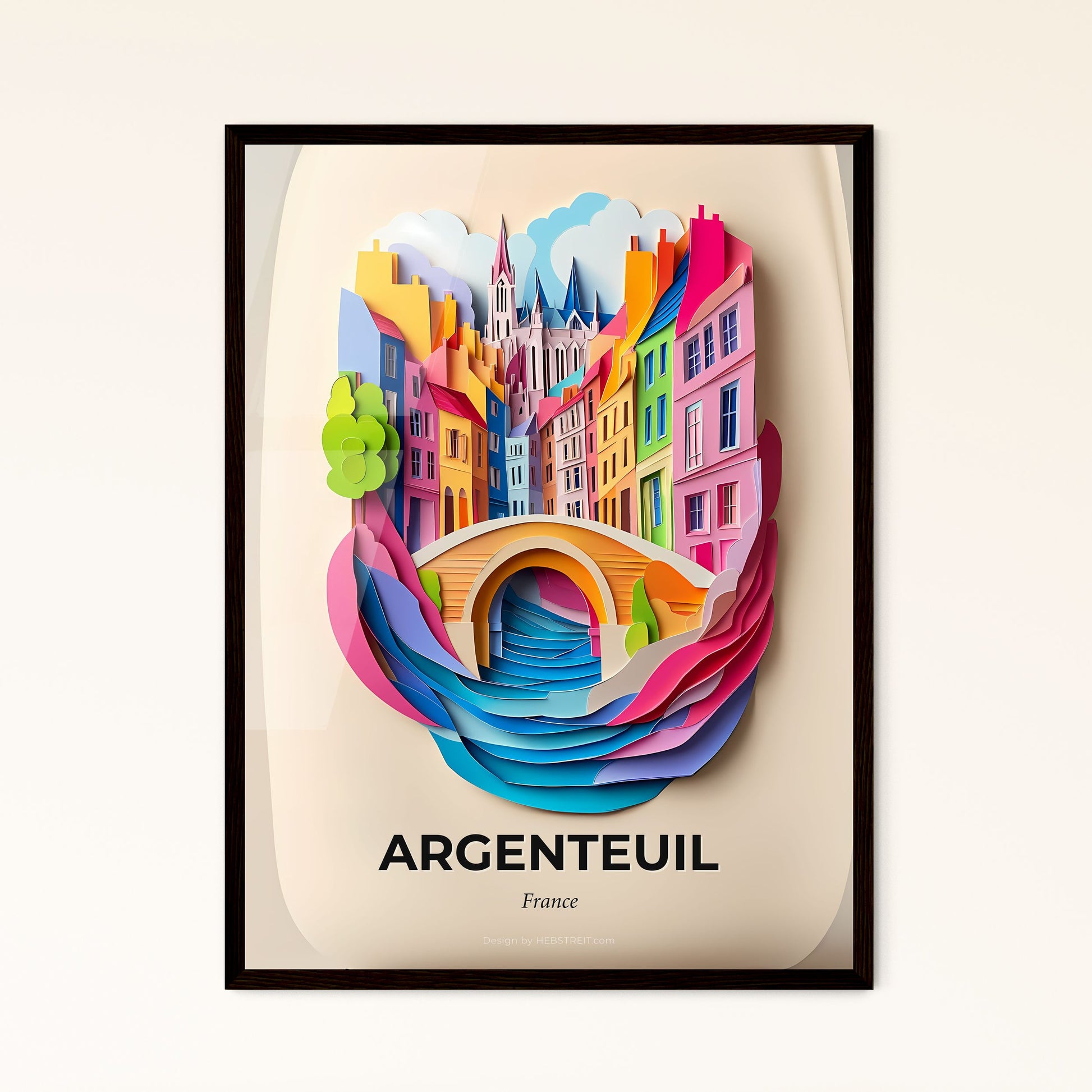 Vivid Argenteuil, France - a paper cut of a city with a bridge