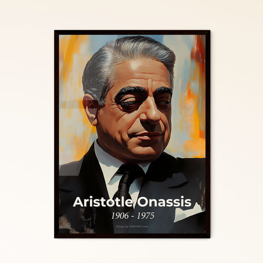 Portrait of Aristotle Onassis, 1906 - 1975. Impressionistic painting of a man in a suit.