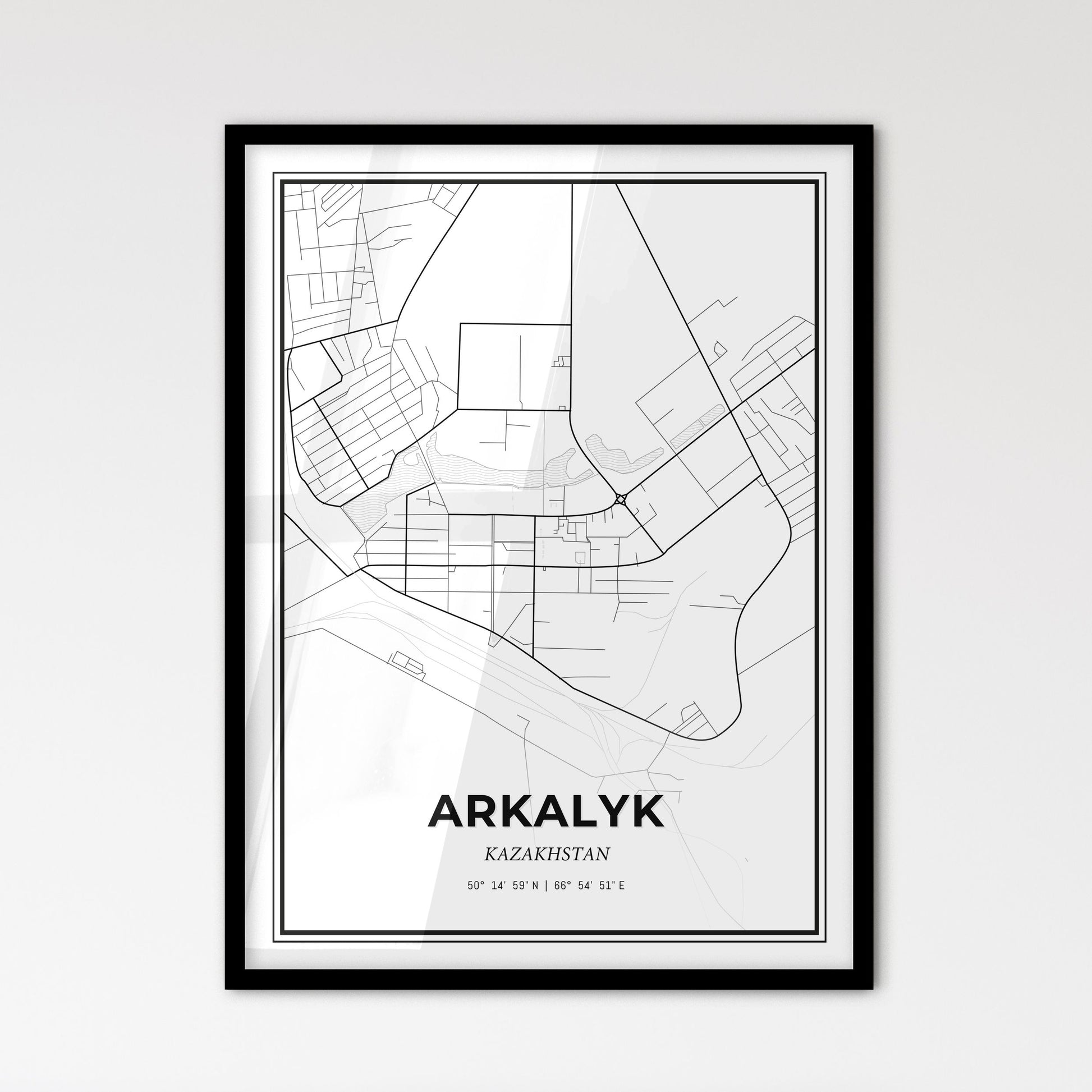 Arkalyk Kazakhstan - Scandinavian Style City Map for Modern Home Decor