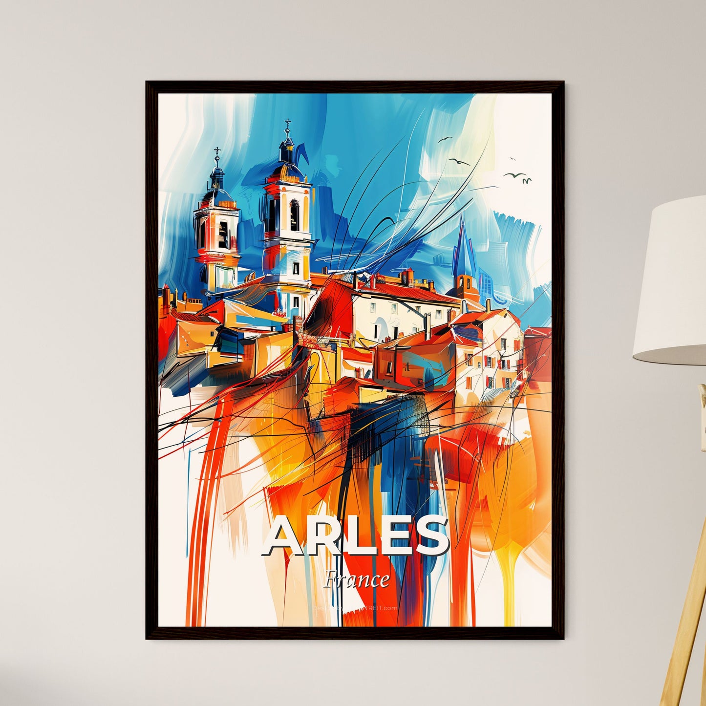 Vibrant Arles, France - A Painting Of A Building With Towers