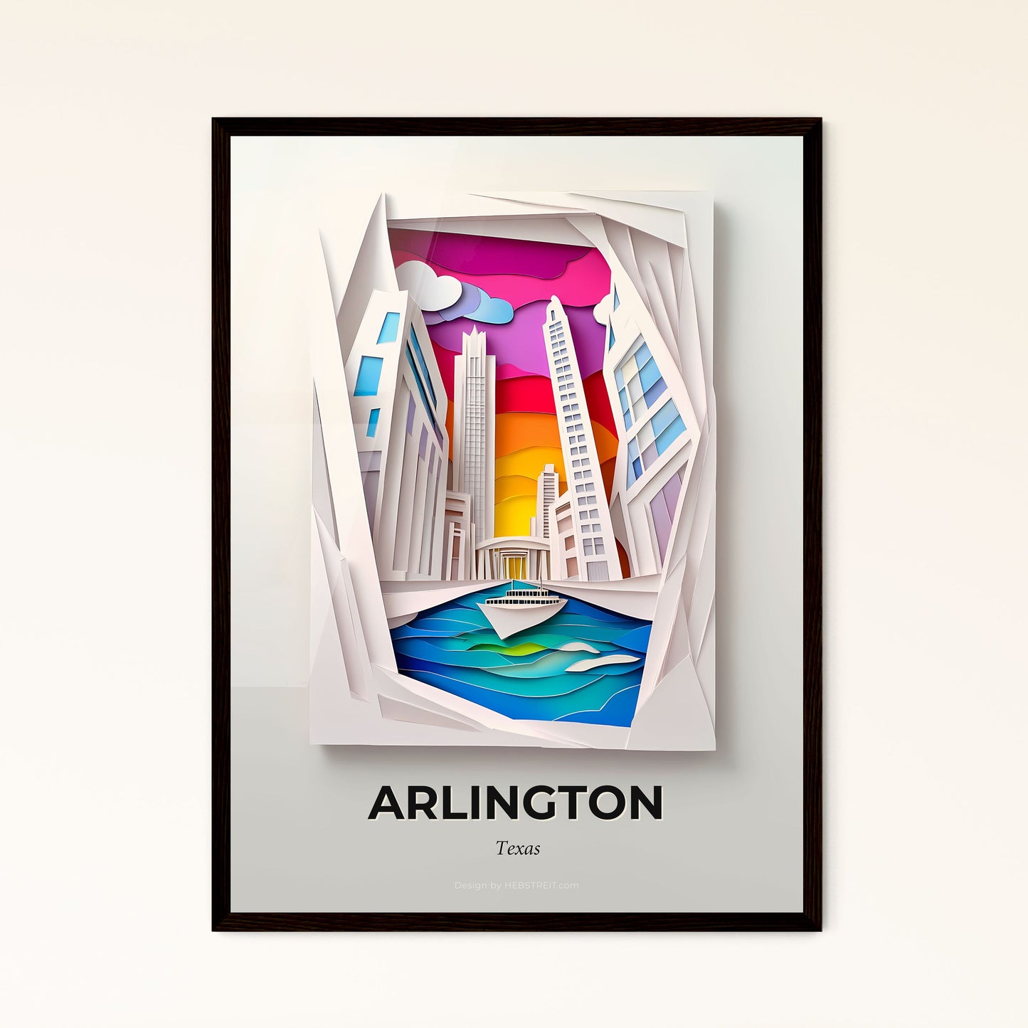 Vivid Arlington, Texas - a paper cut of a city with a boat