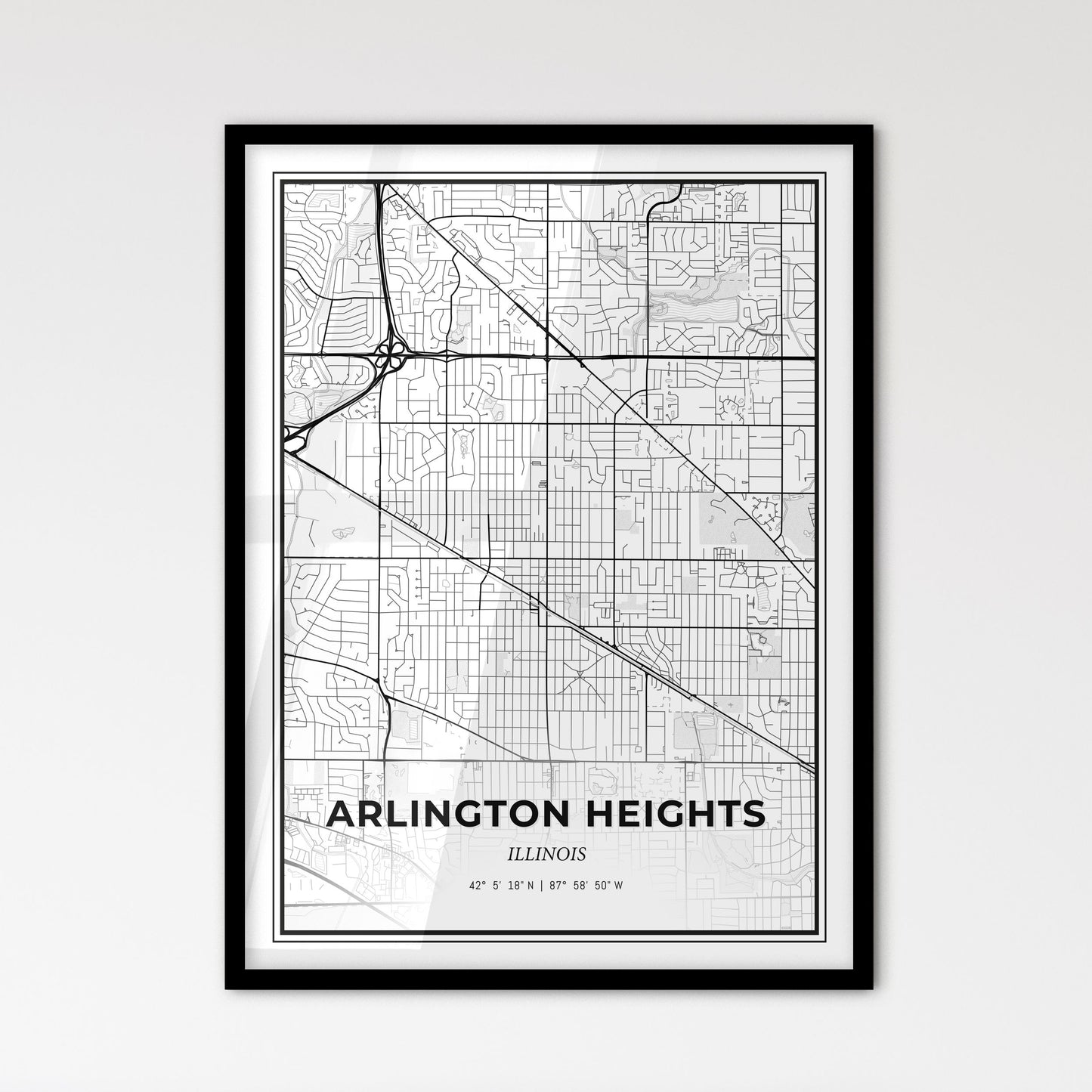 Arlington Heights Illinois - Scandinavian Style City Map for Modern Home Decor