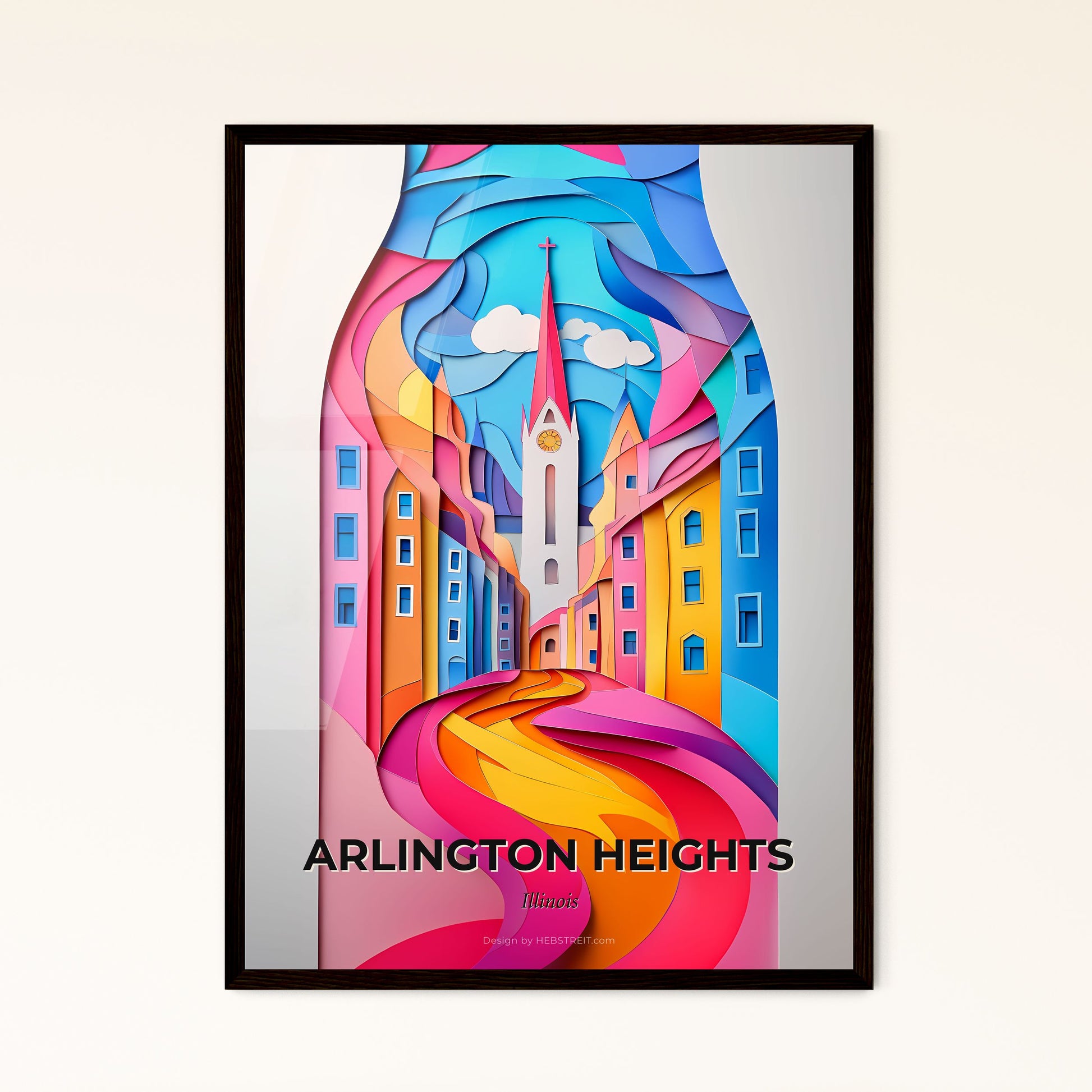 Vivid Arlington Heights, Illinois - a colorful city scene with a church steeple