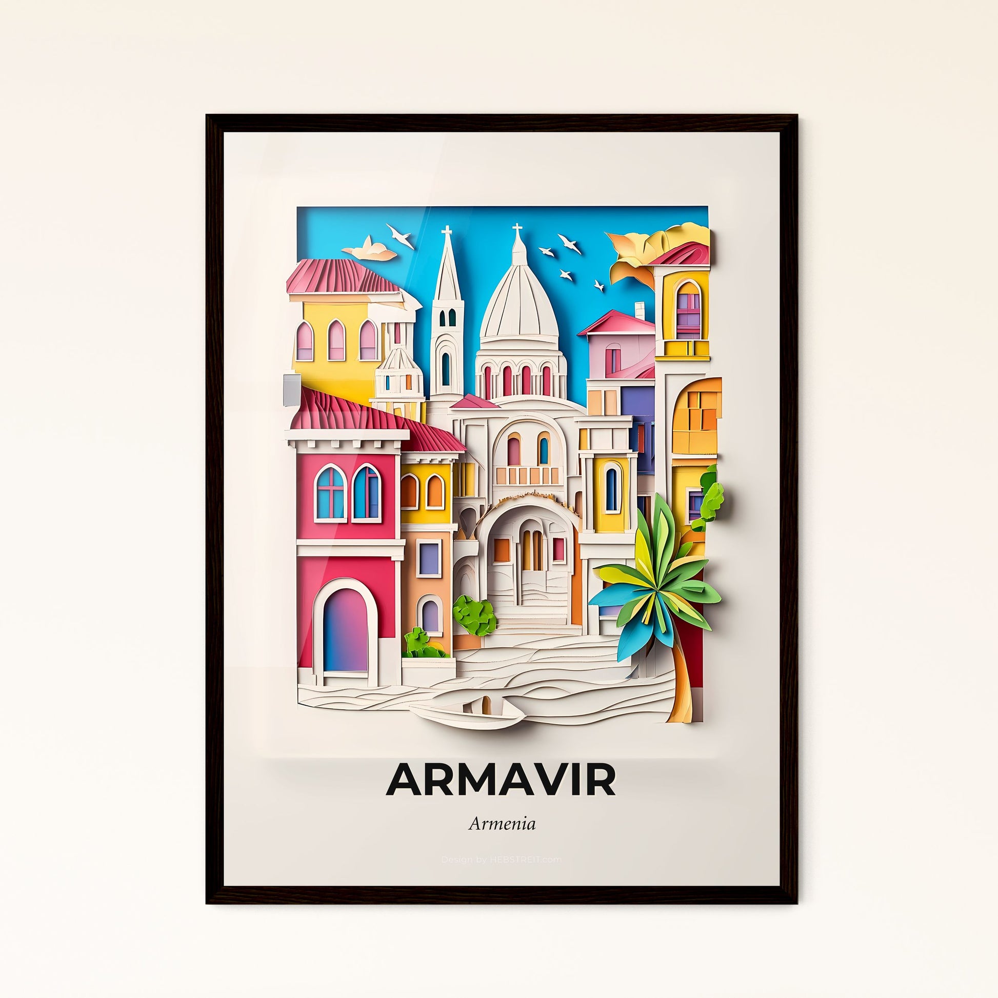 Vivid Armavir, Armenia - a paper cut of a city with a palm tree