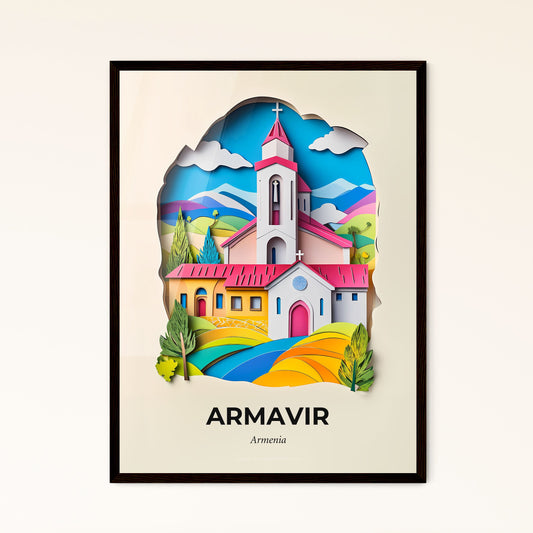 Vivid Armavir, Armenia - a paper cut of a church with a red roof