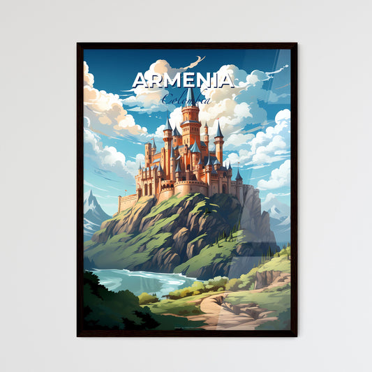 Vibrant Armenia Colombia Skyline Painting of a Castle on a Mountain With Art Focus Default Title