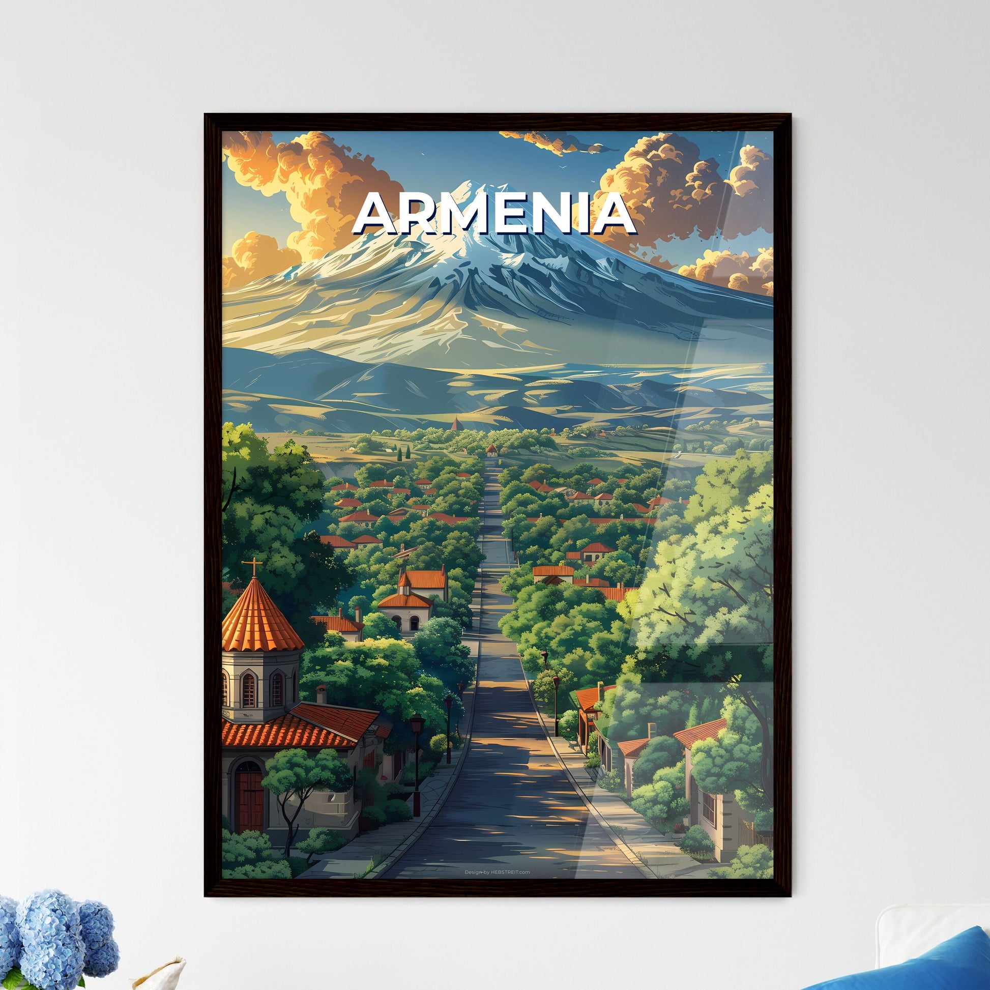 Armenia, Europe - Vibrant Painting of a Road Leading to a Mountainous Landscape With Armenian Artistic Style