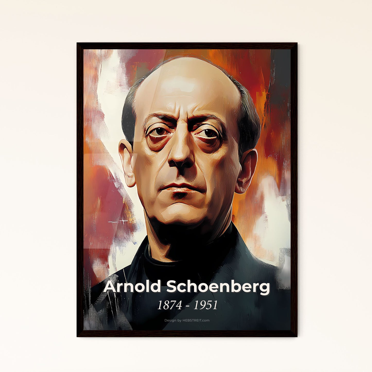 Portrait of Arnold Schoenberg, 1874 - 1951. Impressionistic painting of a man with a serious face.