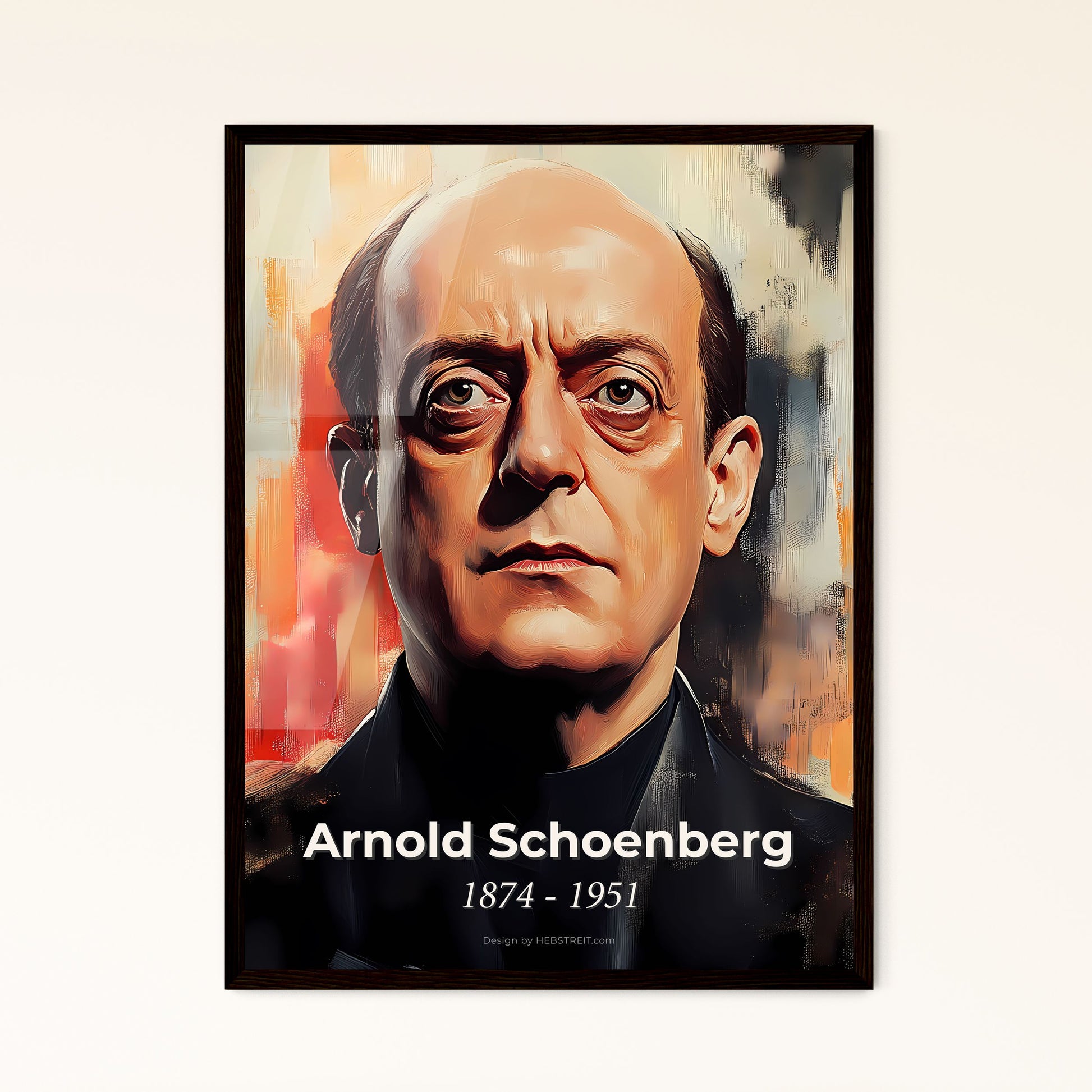 Portrait of Arnold Schoenberg, 1874 - 1951. Impressionistic painting of a man in a black suit.