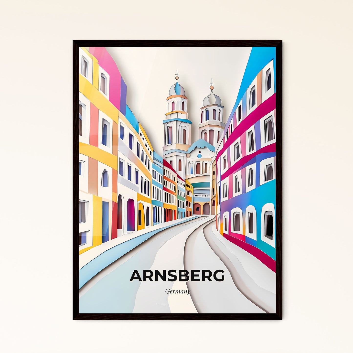 Vivid Arnsberg, Germany - a colorful city street with a train passing by