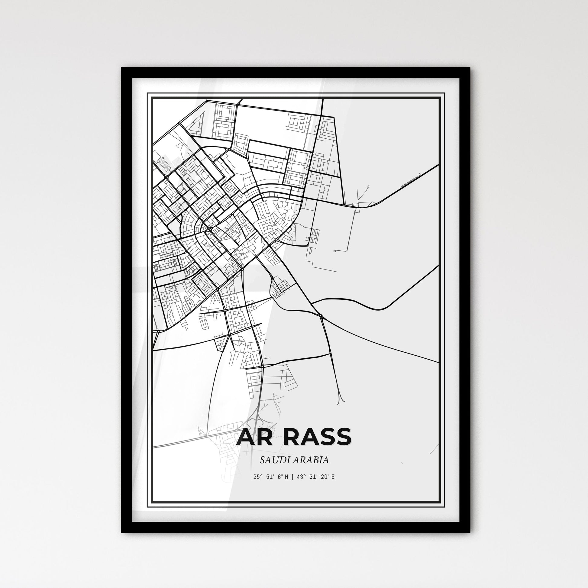 Ar Rass Saudi Arabia - Scandinavian Style City Map for Modern Home Decor