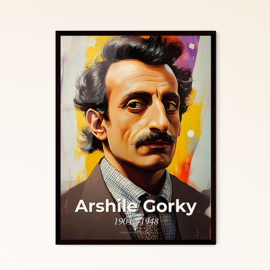 Portrait of Arshile Gorky, 1904 - 1948. Impressionistic painting of a man with a mustache.