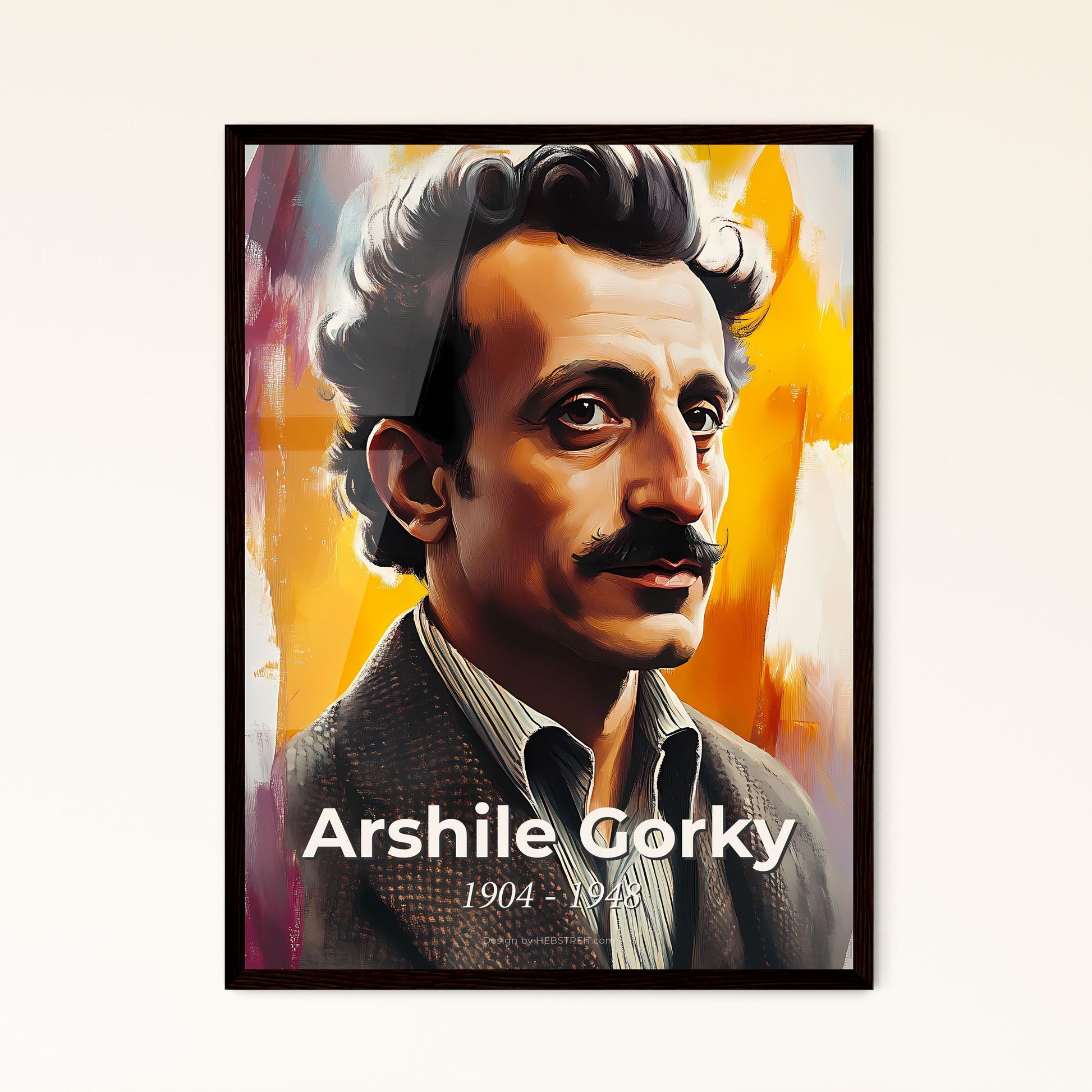 Portrait of Arshile Gorky, 1904 - 1948. Impressionistic painting of a man with a mustache.