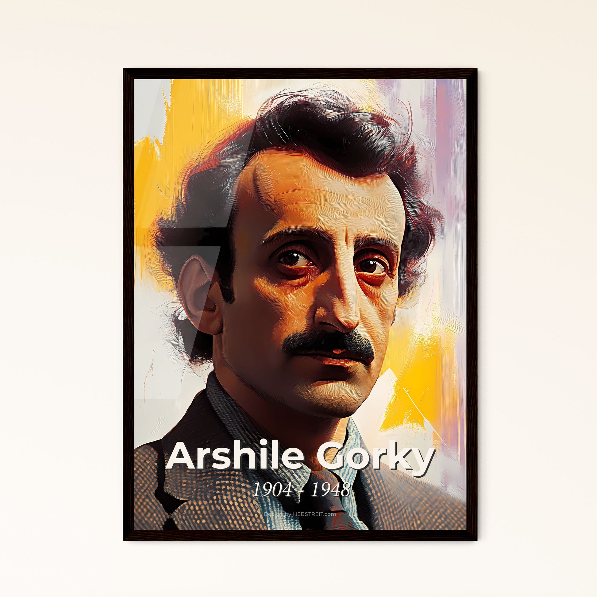 Portrait of Arshile Gorky, 1904 - 1948. Impressionistic painting of a man with a mustache.