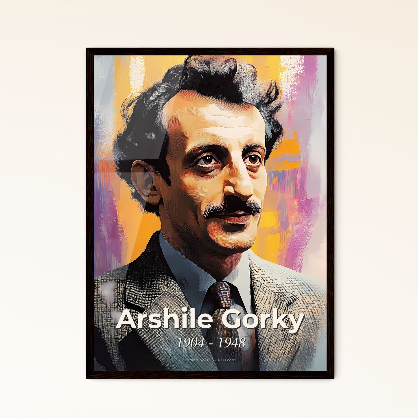 Portrait of Arshile Gorky, 1904 - 1948. Impressionistic painting of a man with mustache wearing a suit and tie.