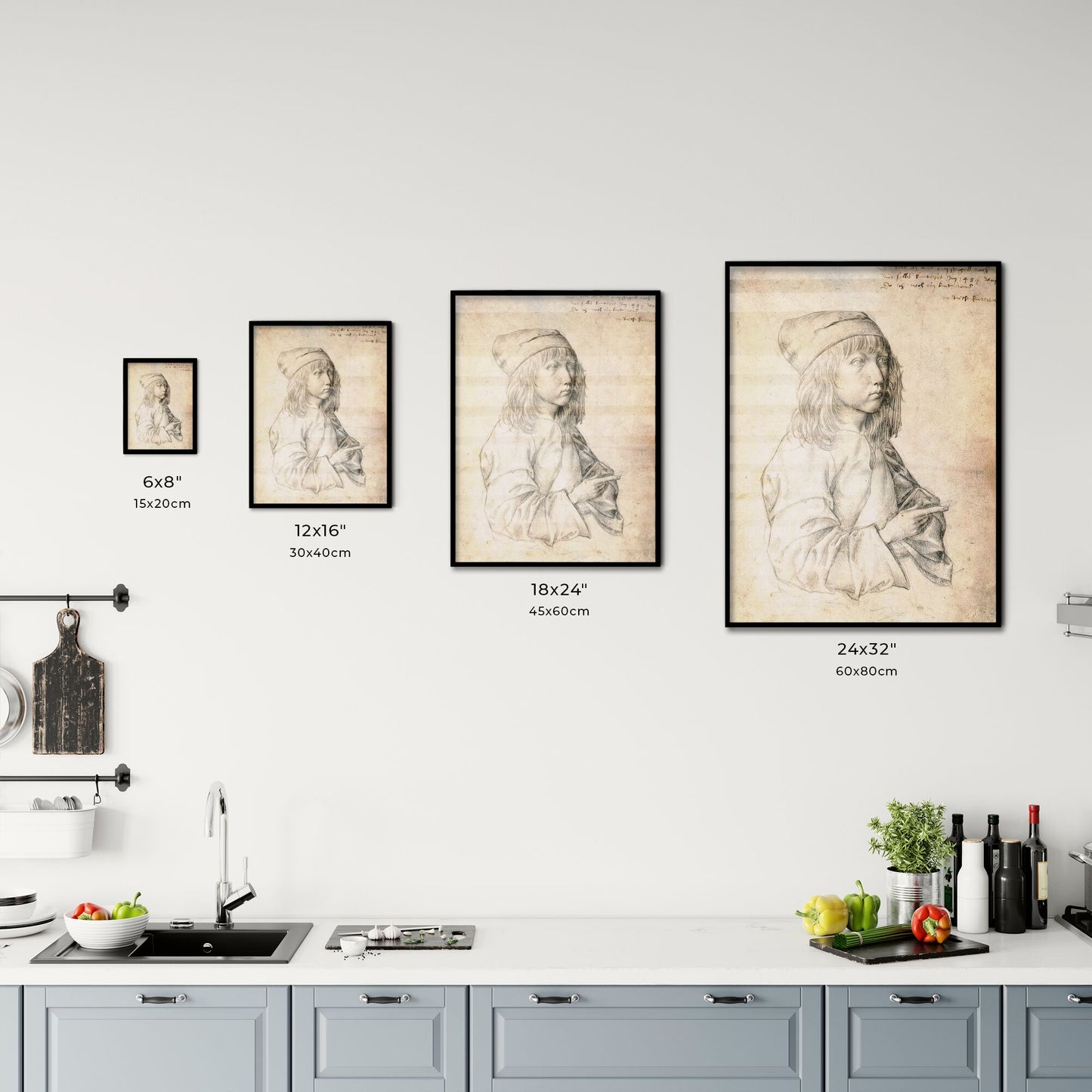 Portrait Study of a Youth in a Cap by Albrecht Dürer Size Chart