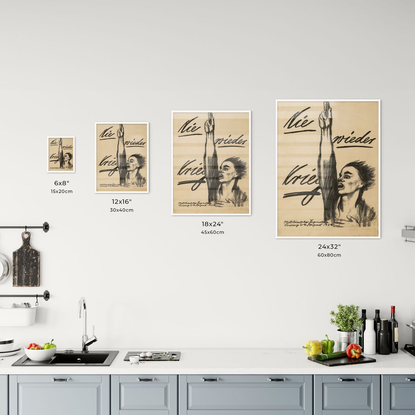 Nie wieder Krieg Poster Print by Käthe Kollwitz Size Chart