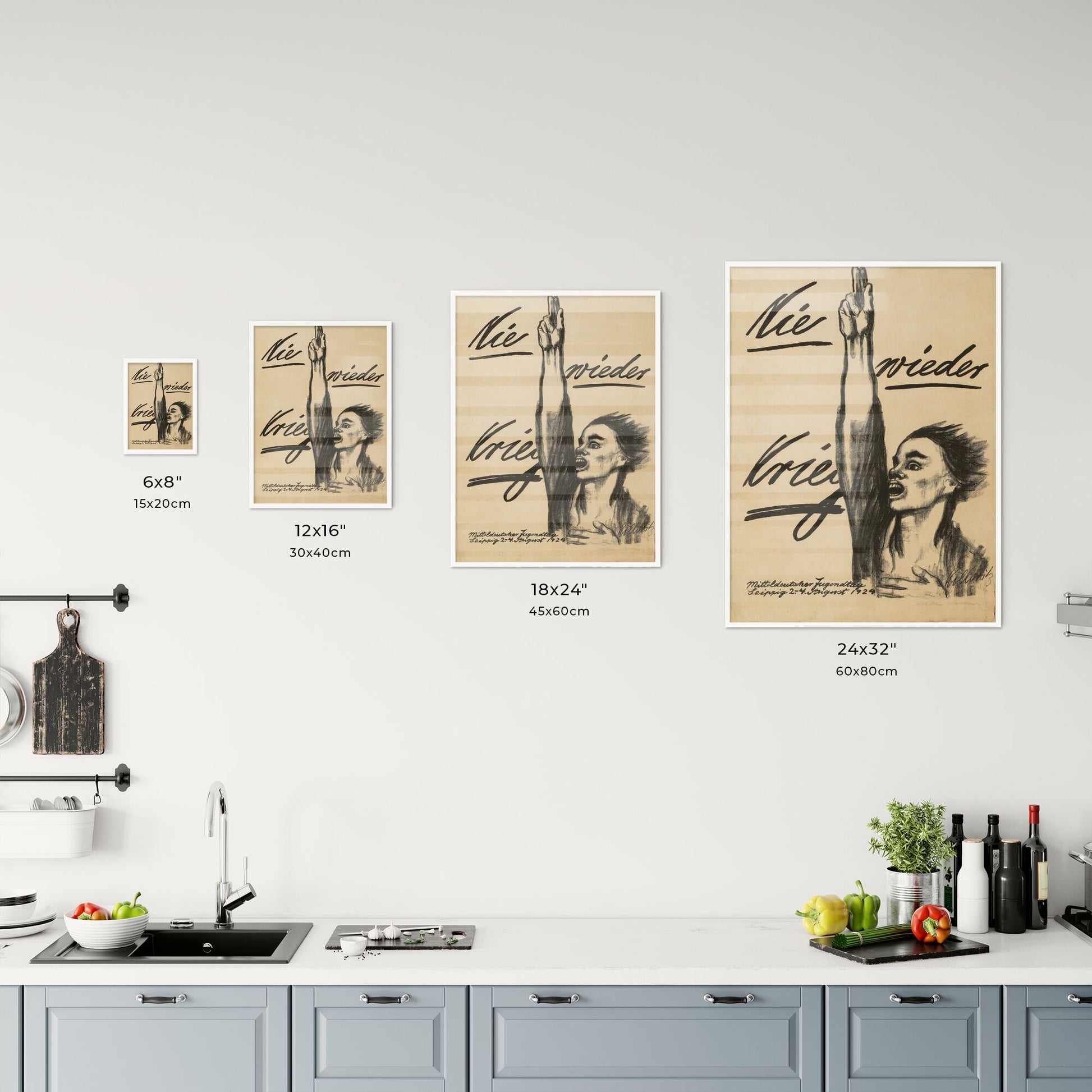 Nie wieder Krieg Poster Print by Käthe Kollwitz Size Chart