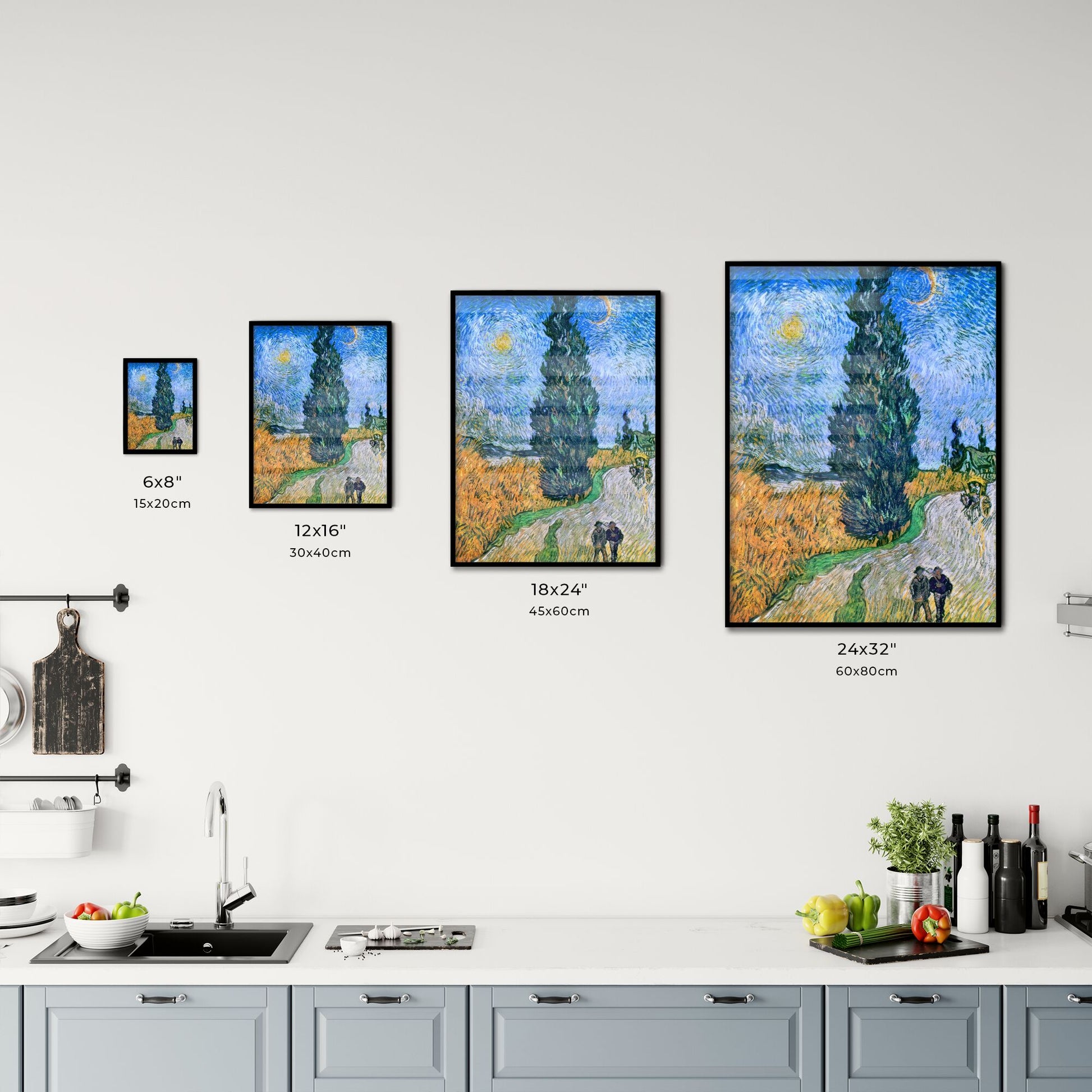 Road with Cypress and Star – Vincent van Gogh Size Chart