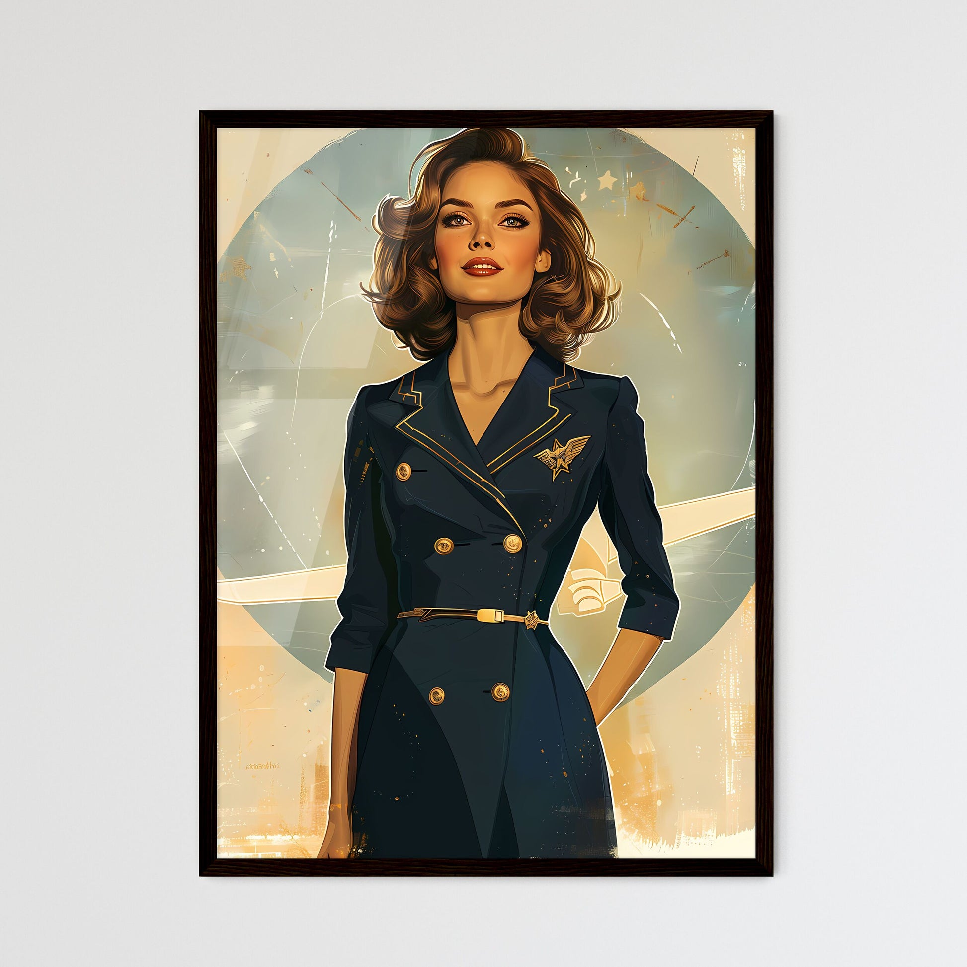Art Deco Woman in Blue Dress Vintage Paintin - Framed Art Print HEBSTREIT Art Deco Woman in Blue Dress Vintage Paintin - Framed Art Print HEBSTREIT