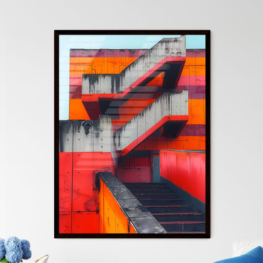 Abstract Architecture Painting: Multicolored Building Staircase Stripes Framed Art