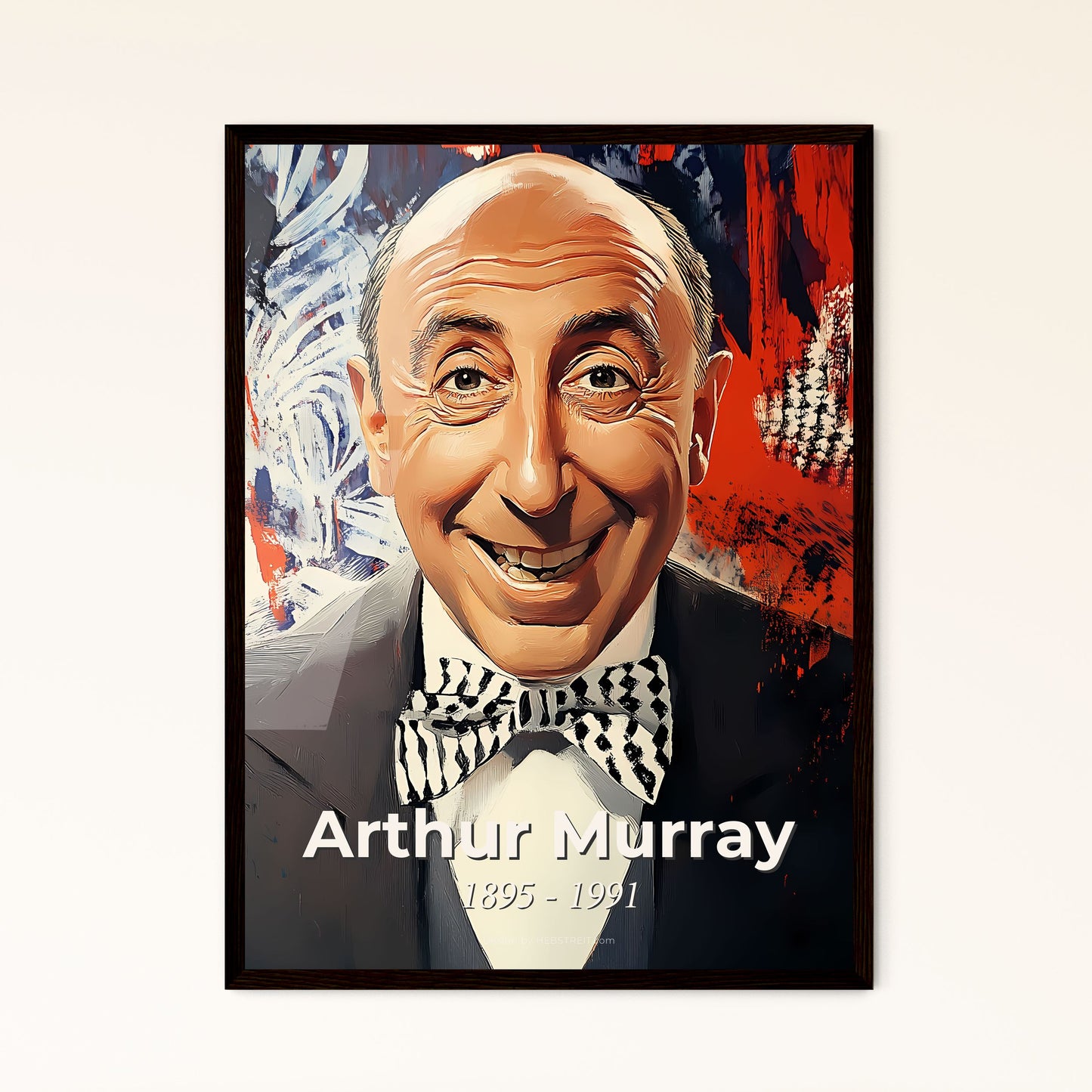 Portrait of Arthur Murray, 1895 - 1991. Impressionistic painting of a man in a suit and bow tie.