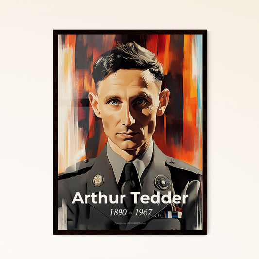 Portrait of Arthur Tedder, 1890 - 1967. Impressionistic painting of a man in a military uniform.