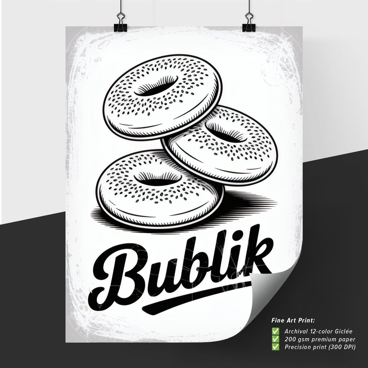 Artistic Illustration of Three Donuts with 'Bublik' Typography for Food and Bakery Themed Designs.