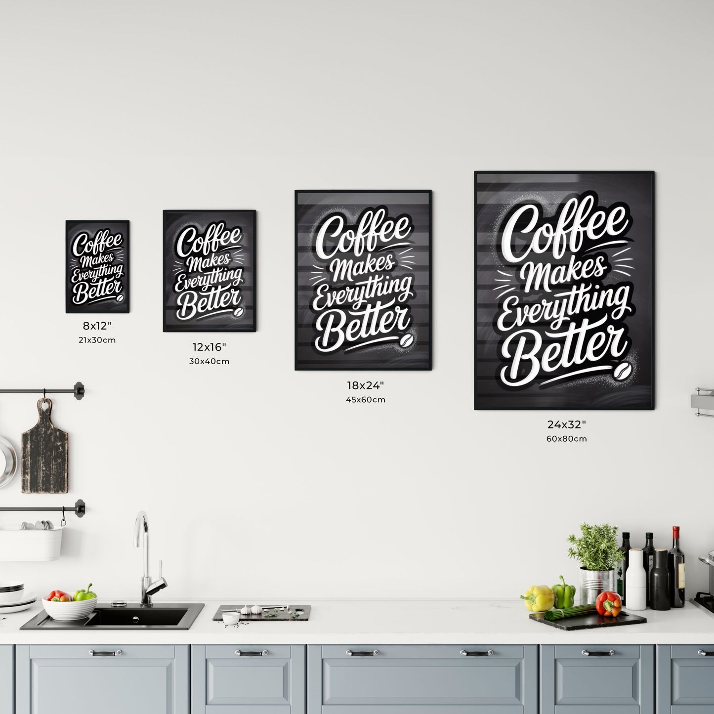 Artistic Typography: Coffee Makes Everything Better on a Chalkboard Background Chart