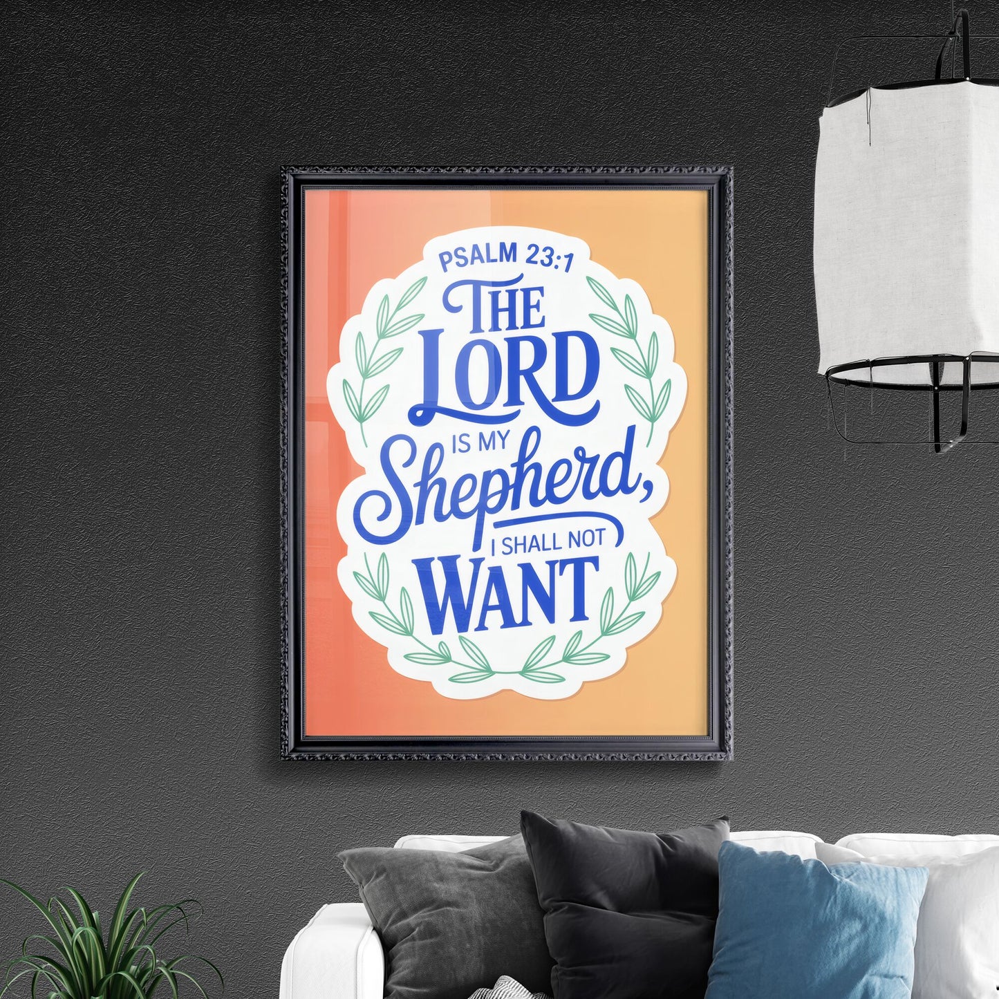 Artistic Typography of Psalm 23:1 Featuring Inspirational Message: 'The Lord is My Shepherd, I Shall Not Want'.