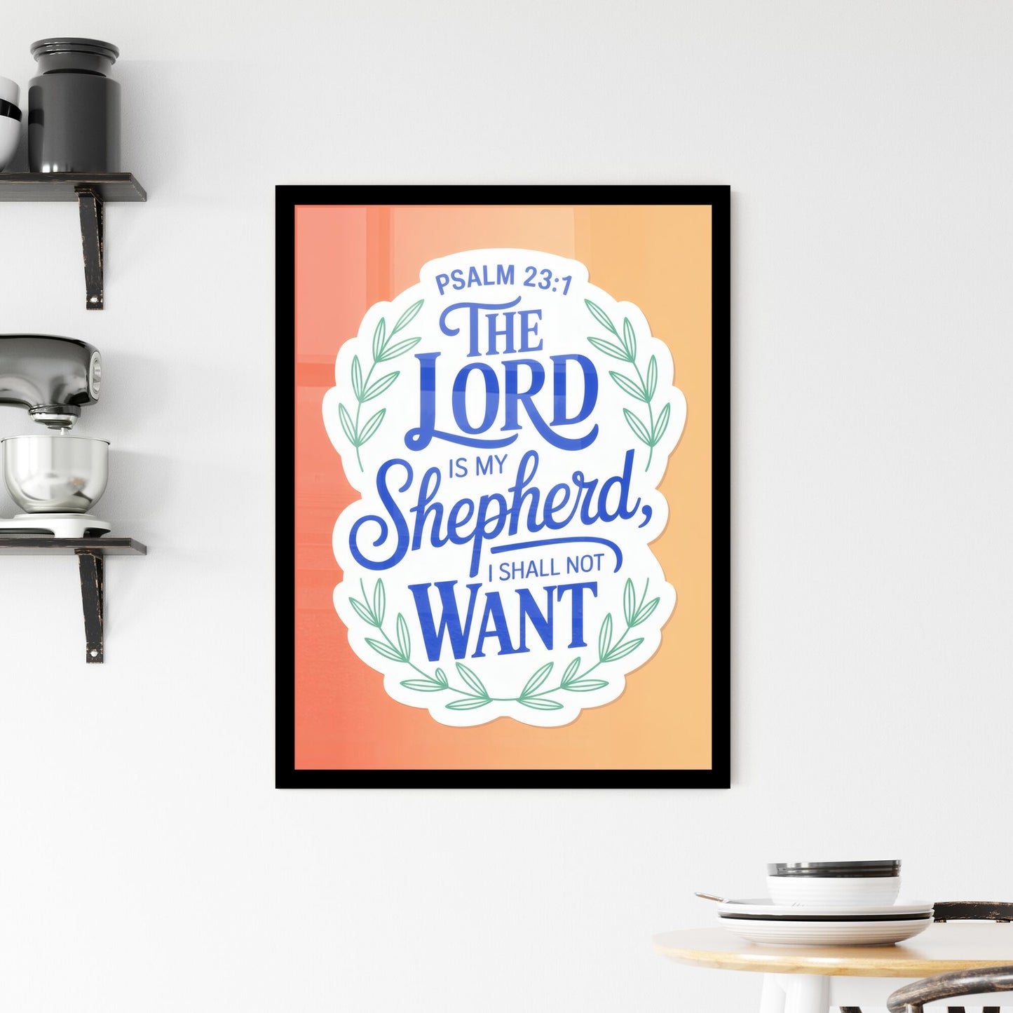 Artistic Typography of Psalm 23:1 Featuring Inspirational Message: 'The Lord is My Shepherd, I Shall Not Want'. Framed Print