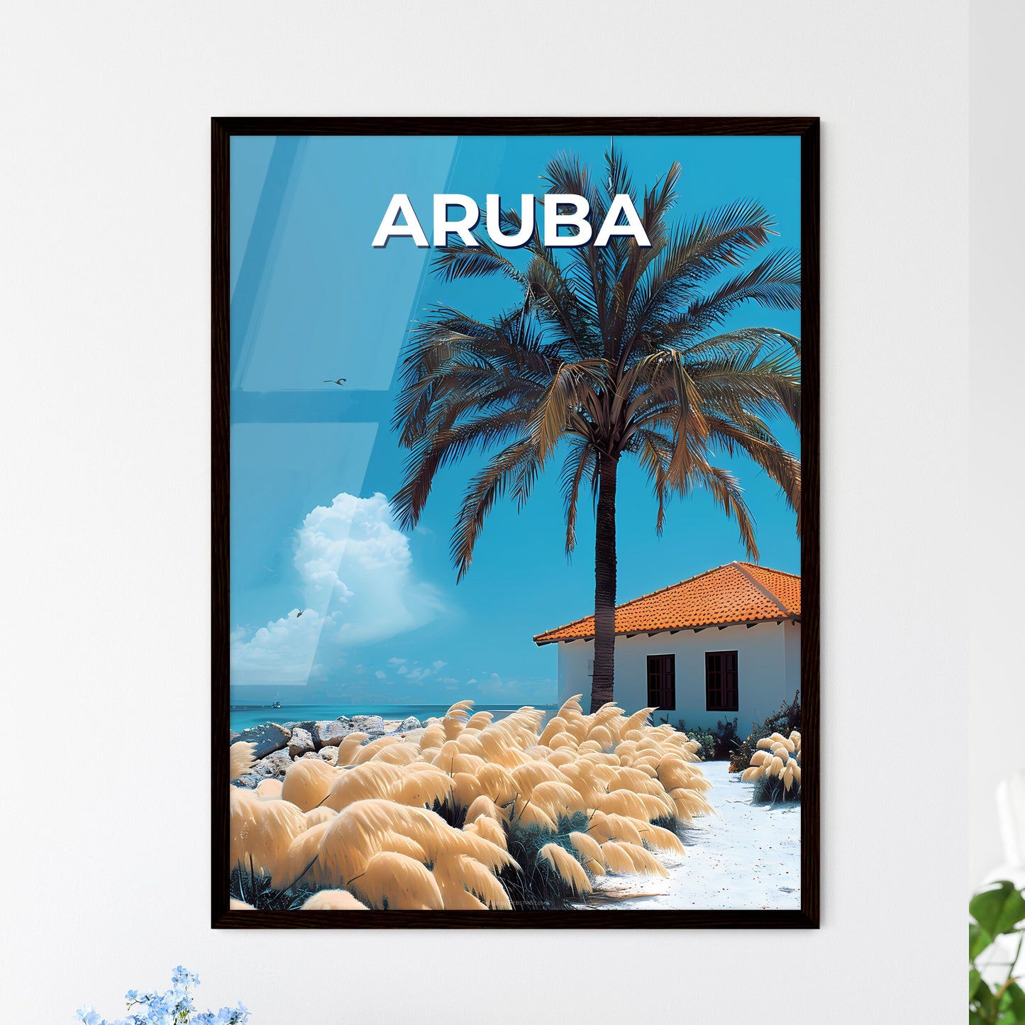 Aruba Palm Tree House Painting North America Vibrant Colorful Art