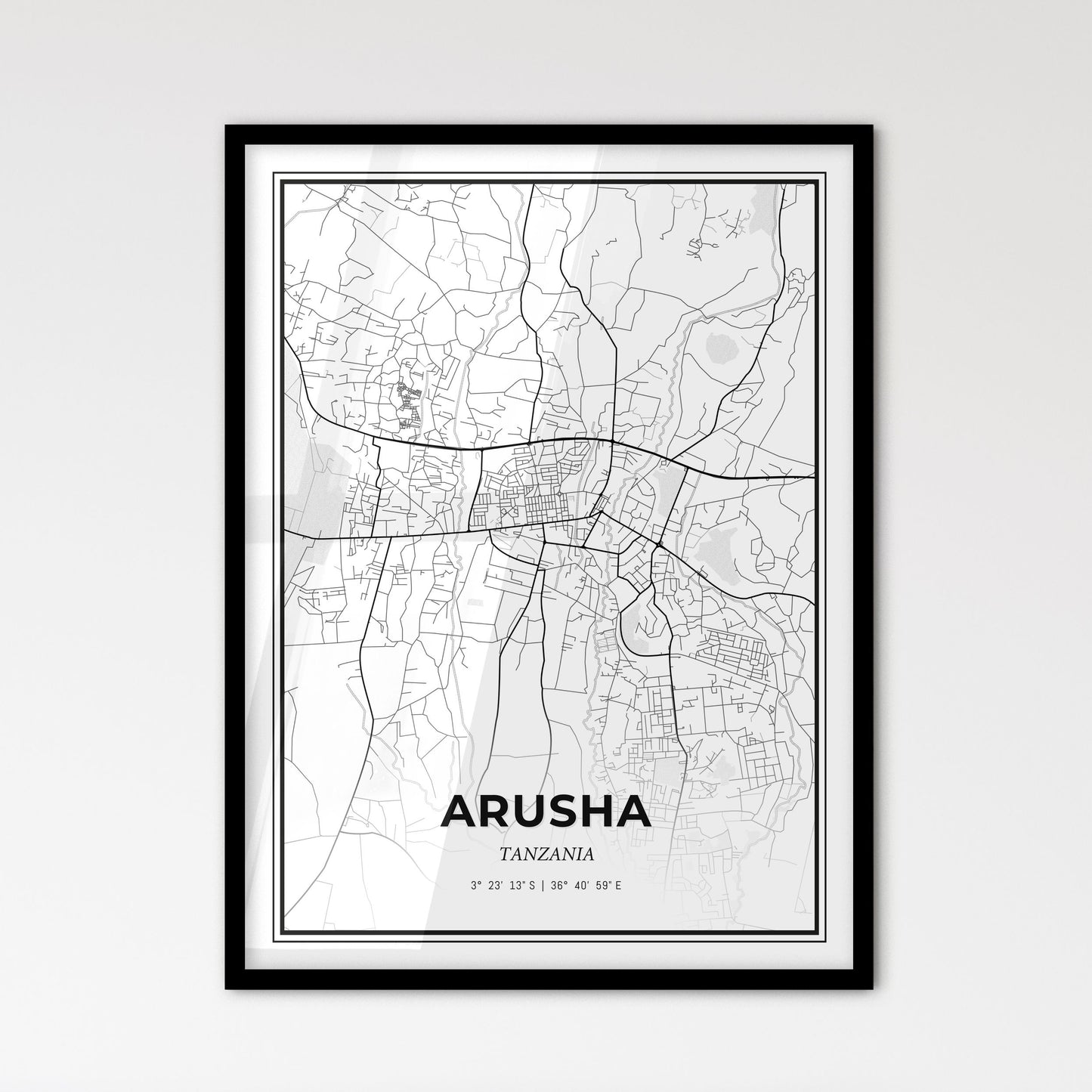 Arusha Tanzania - Scandinavian Style City Map for Modern Home Decor