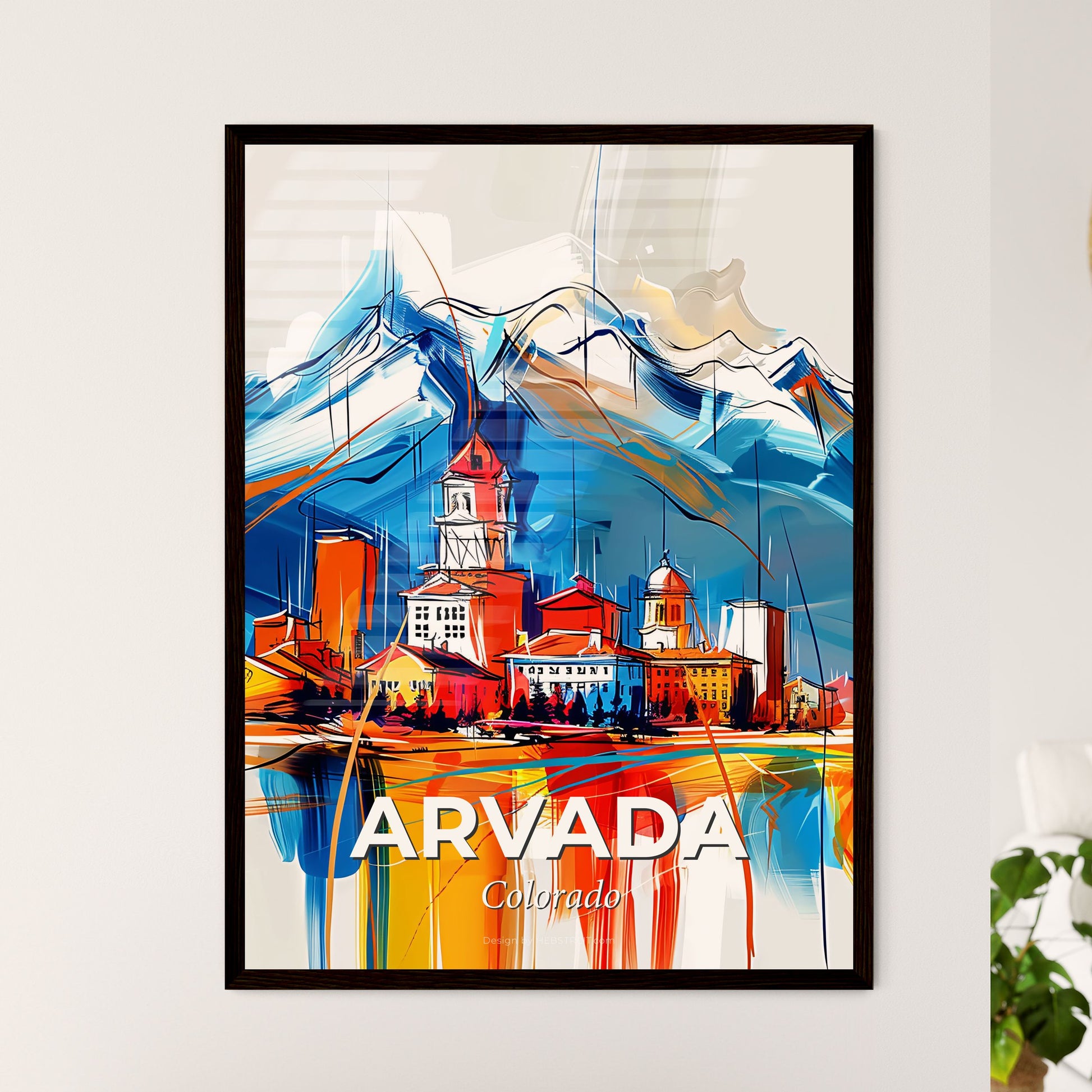 Vibrant Arvada, Colorado - A Painting Of A City With Mountains In The Background